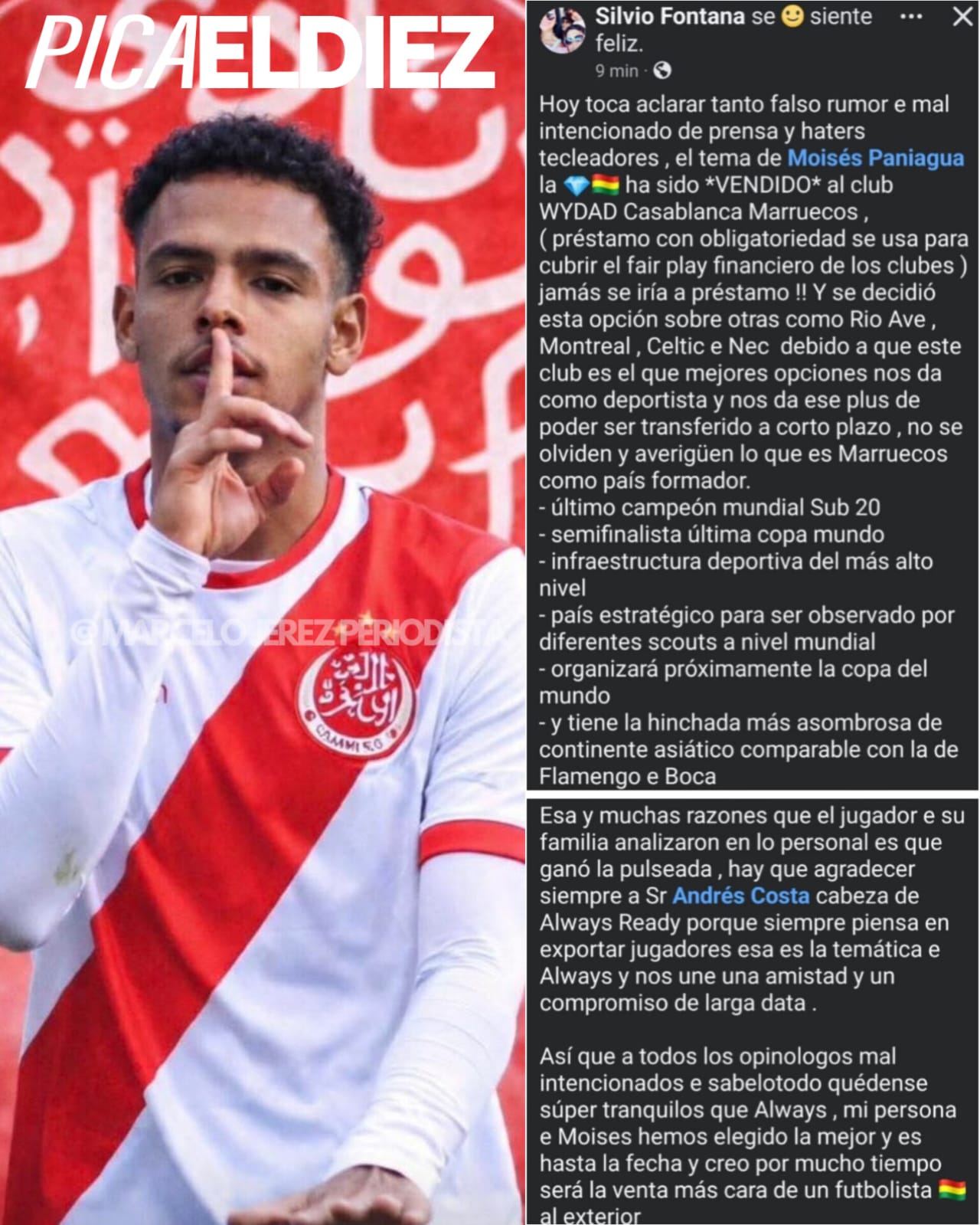 El representante de Moisés Paniagua salió al frente sobre la venta a Marruecos