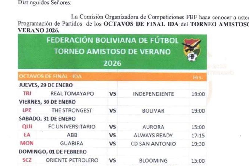 Fechas y horas del torneo de verano de la FBF 2026