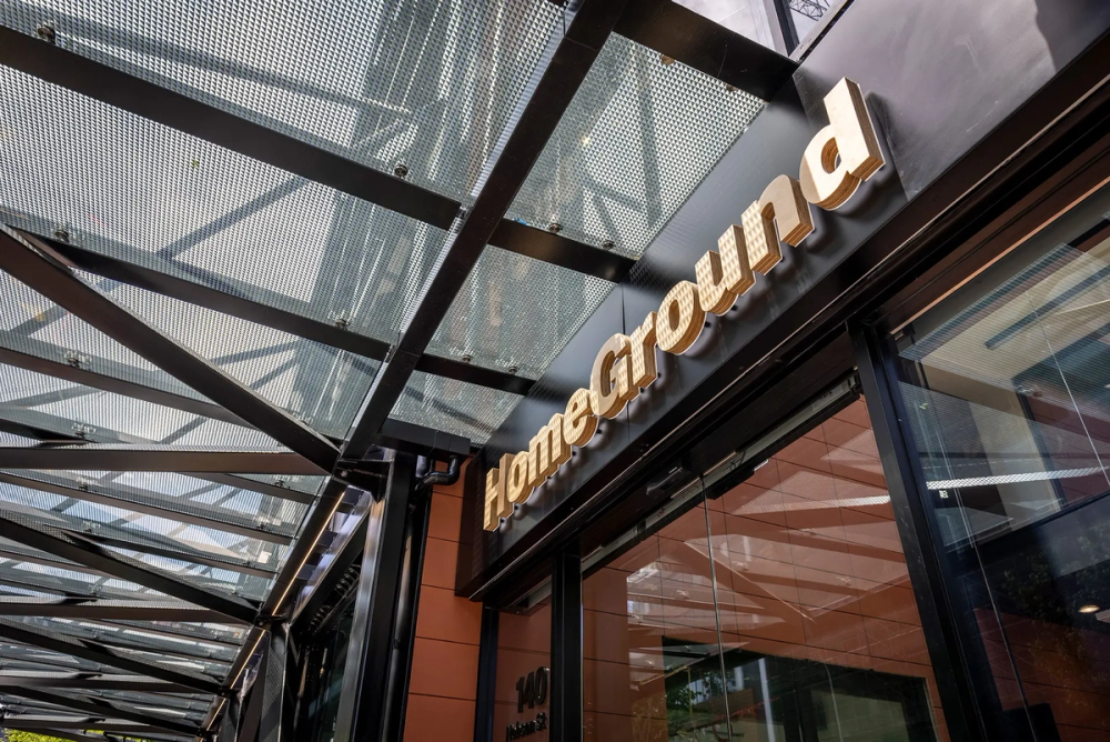 a building with a sign that says homeground on it
