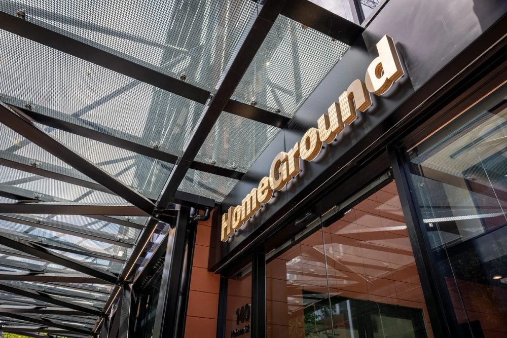 a building with a sign that says homeground on it
