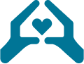 two blue hands making a heart shape on a black background