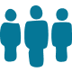 three blue people are standing next to each other on a black background .