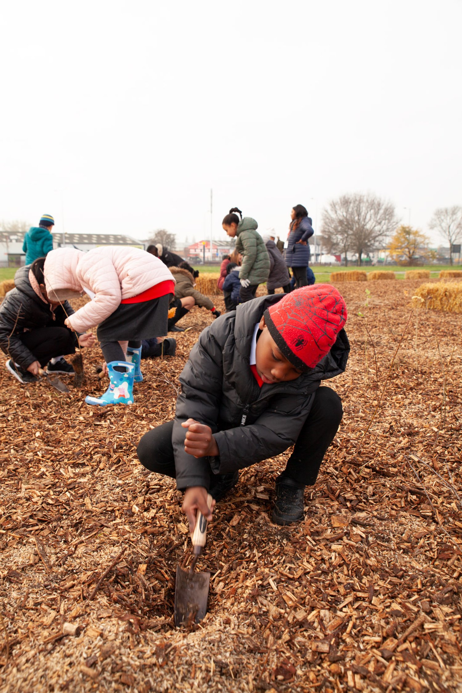 a boy digs a hole in the ground