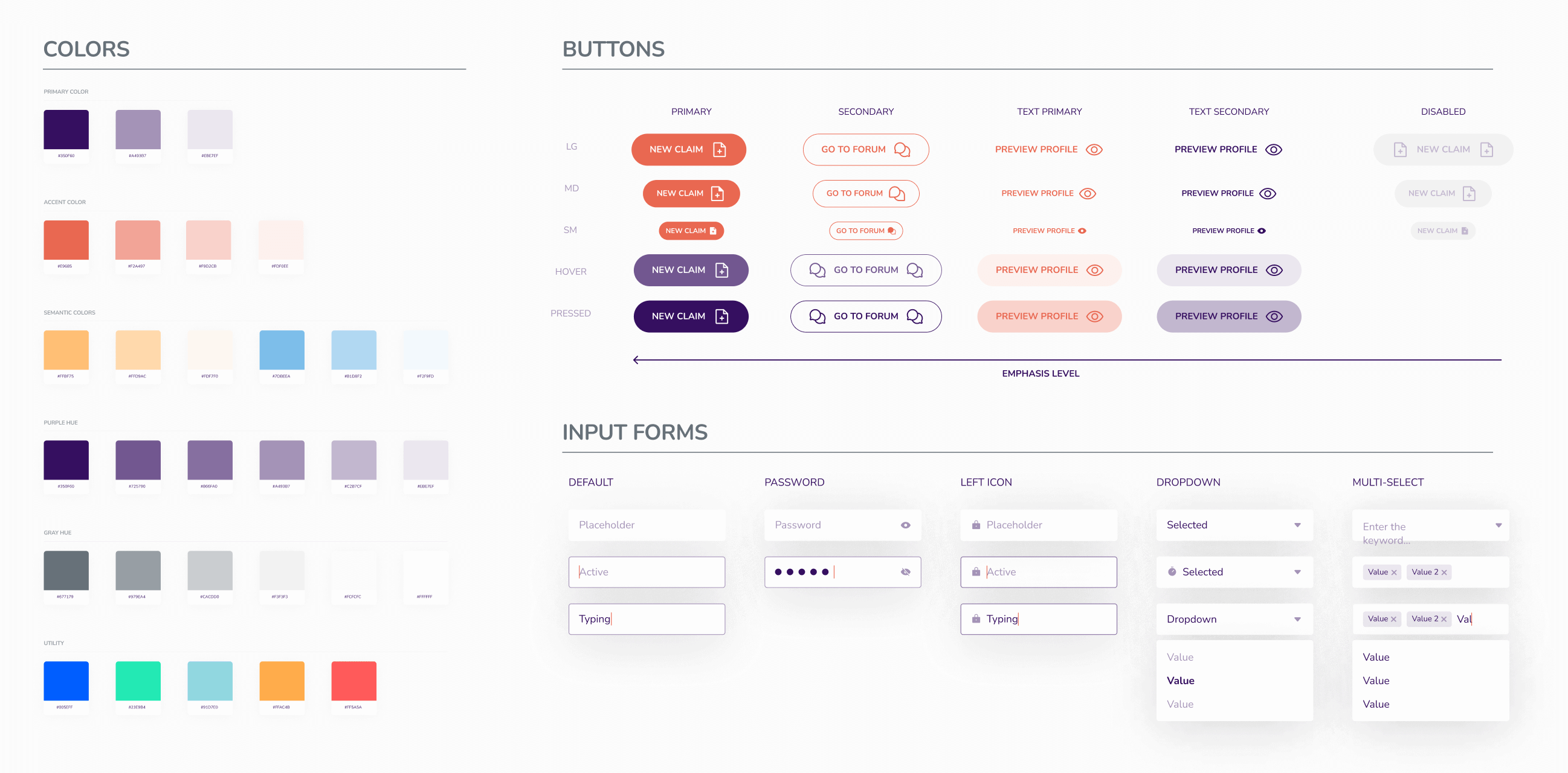 Screenshot of the UI design system for Rightstars. On the left, there are the oolors, on the right the different buttons.
