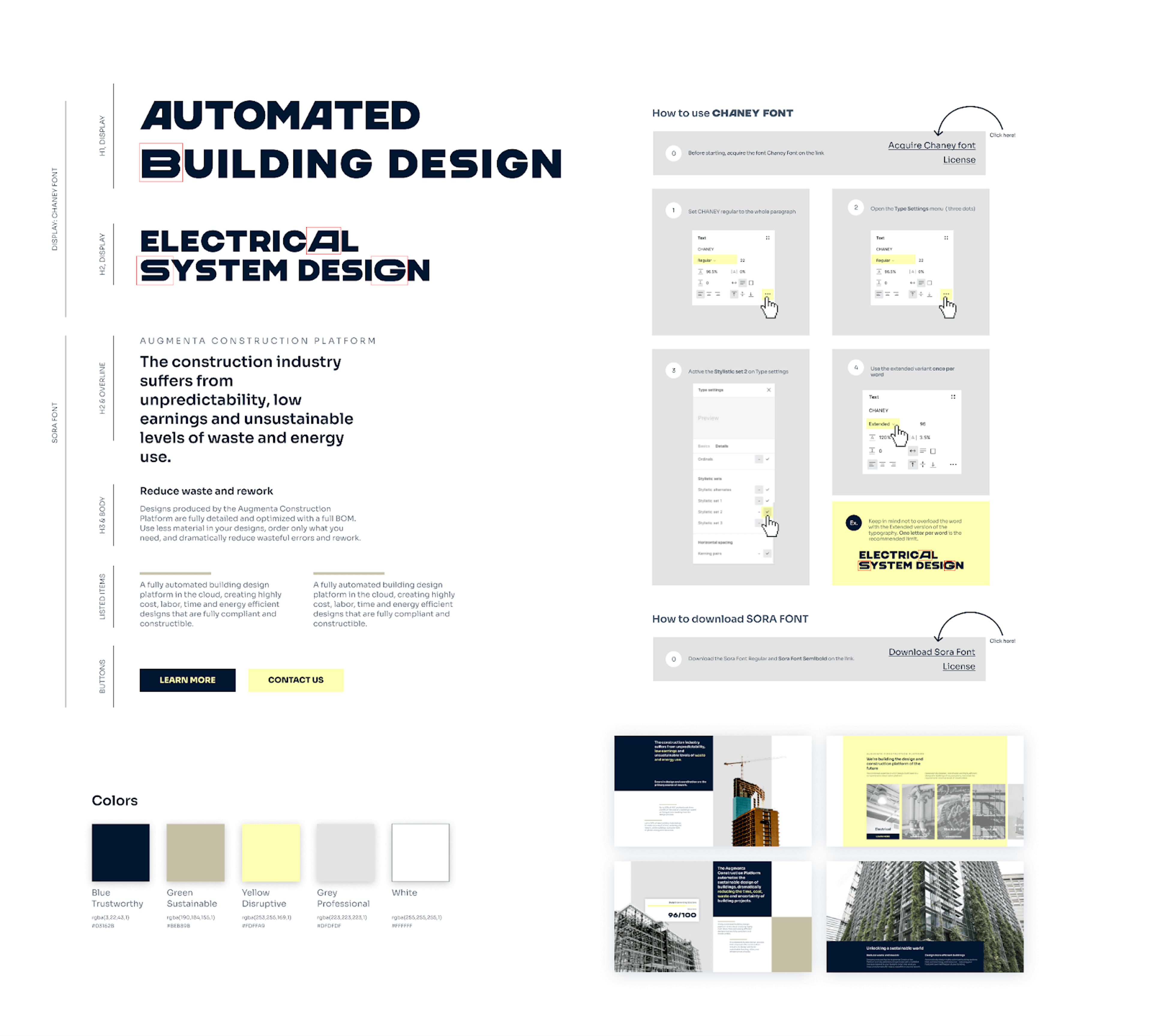 Visual with a guide for website elements for Augmenta.
