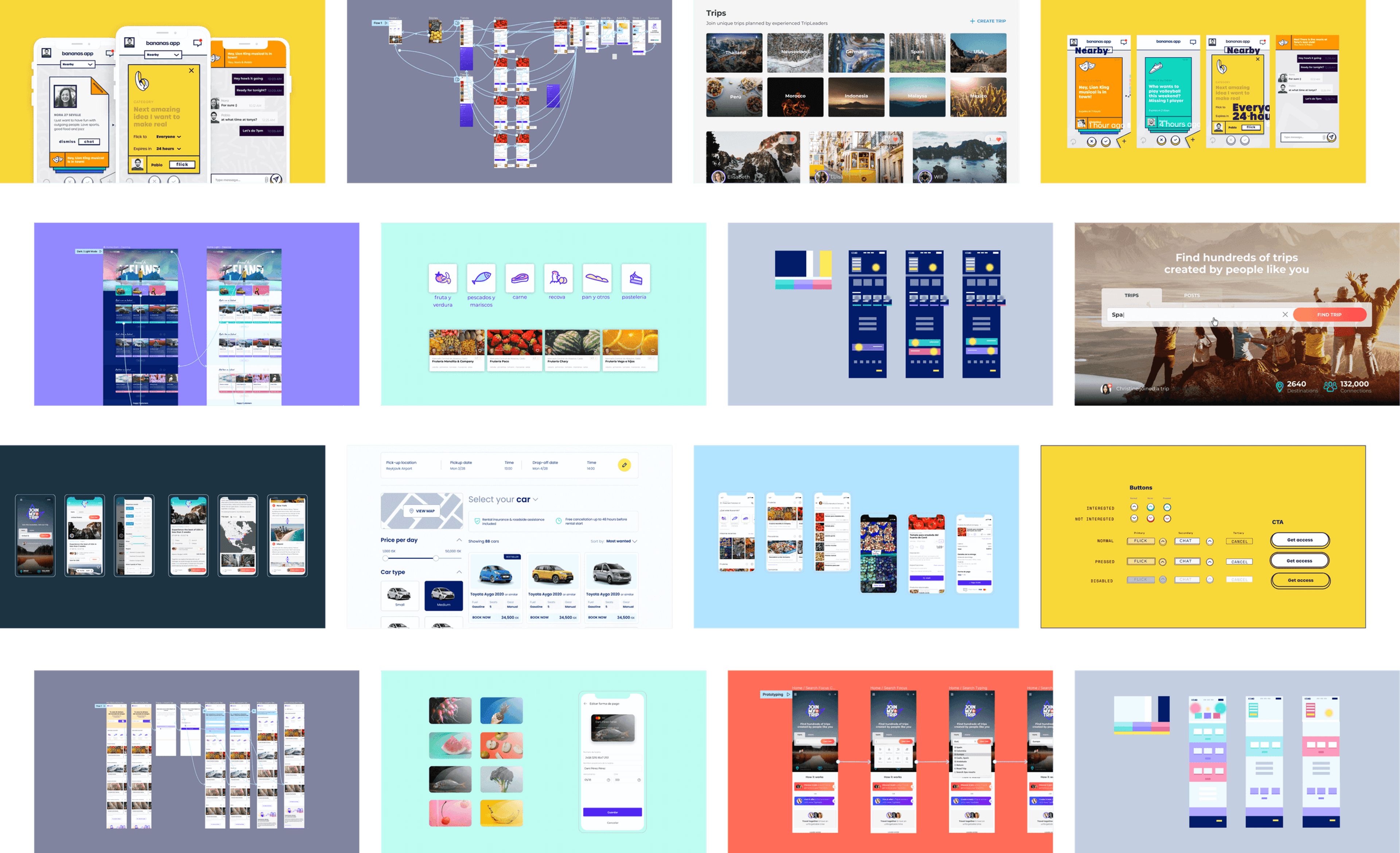 Visual showing 16 different stages of the UX/UI design process.