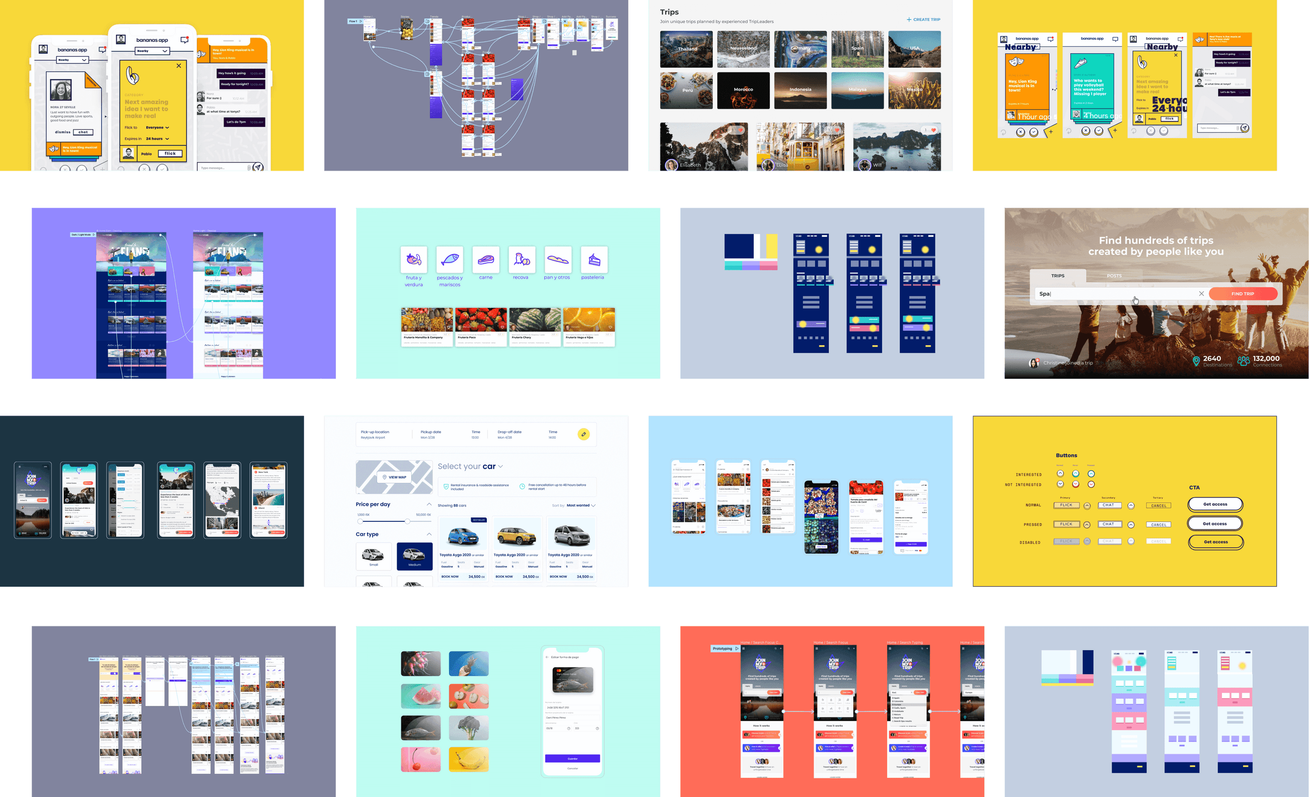Visual showing 16 different stages of the UX/UI design process.
