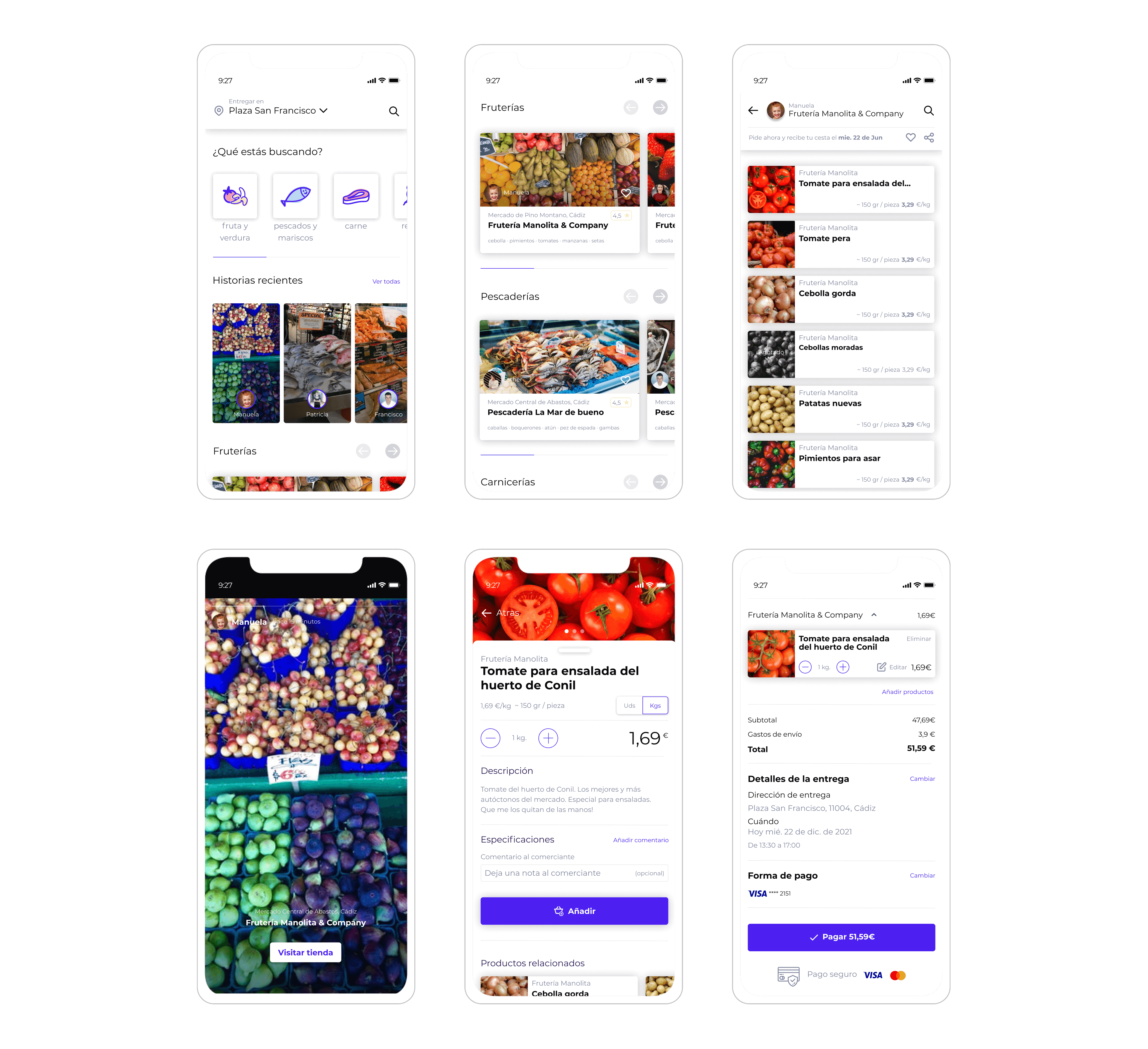 UX/UI prodcut screens for the marketplace app