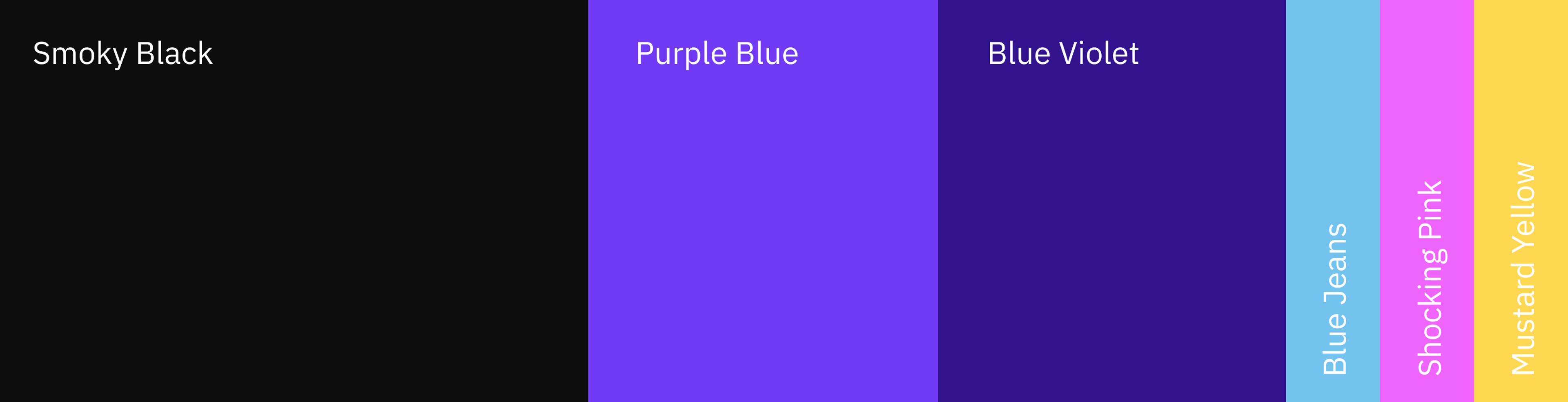 Visual with the color palette of Impro: smoky black, purple blue, blue violet, blue jeans, shocking pink, mustard yellow.