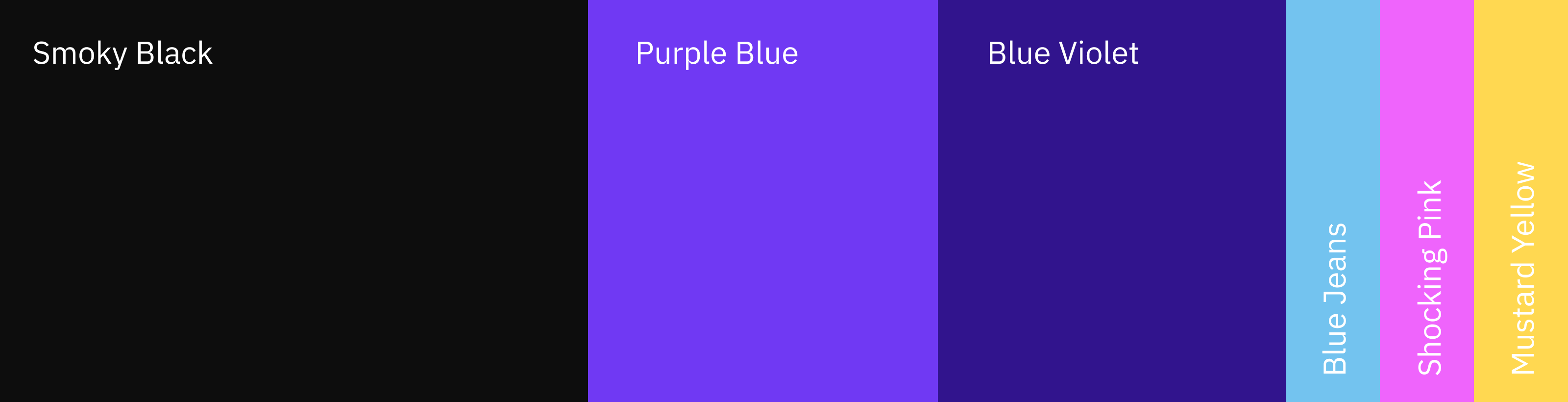 Visual with the color palette of Impro: smoky black, purple blue, blue violet, blue jeans, shocking pink, mustard yellow.