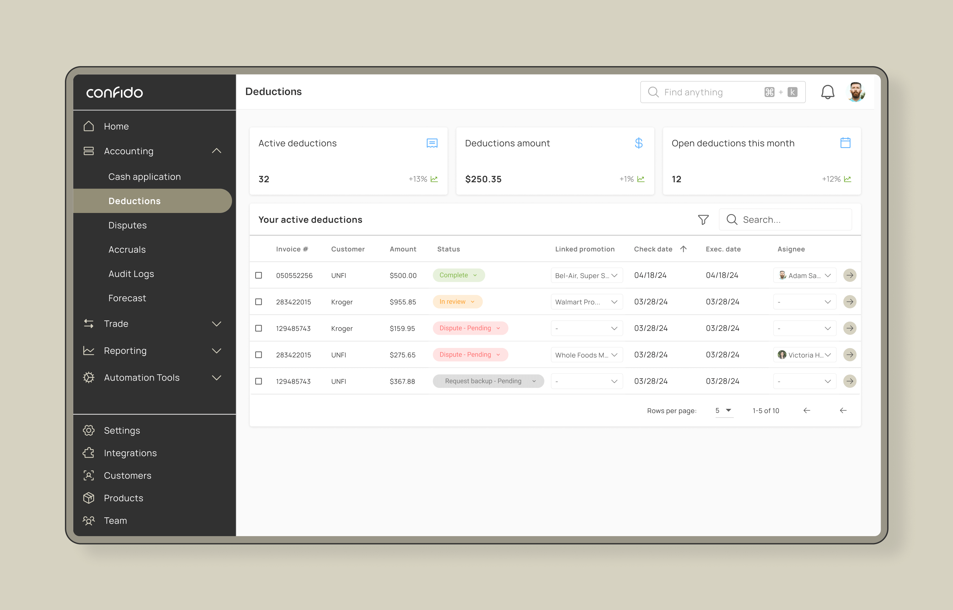 UI screen for Confido