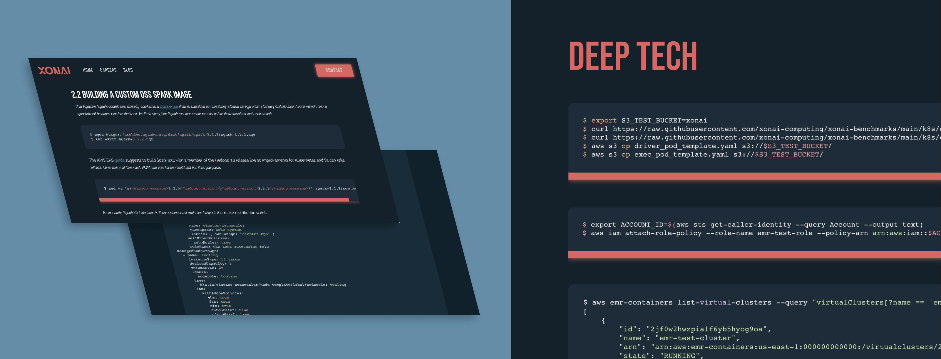 Visual representing sreens of a deep tech software in the brand colors and style of Xonai.