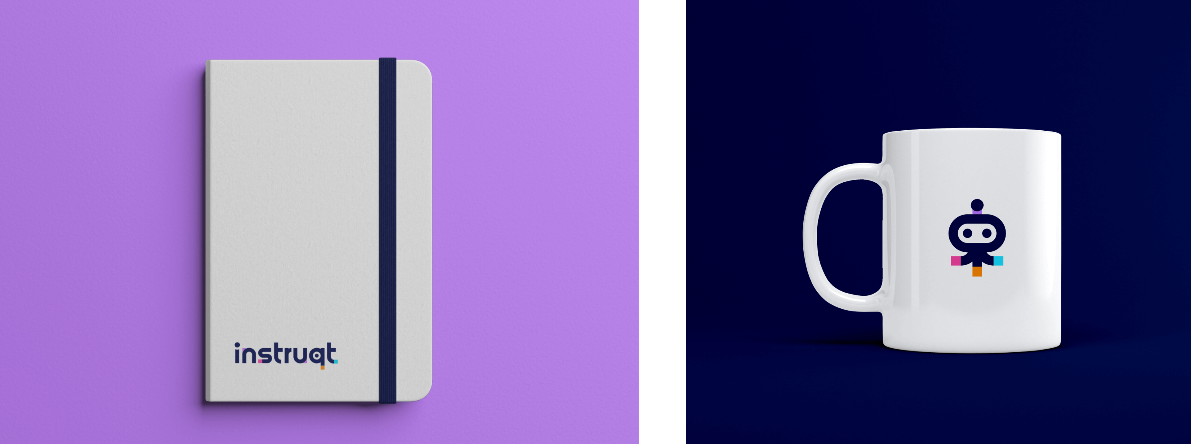 Visual of a sketchbook with the instruqt logo on the left, and a cup with the mascot Iggy on the right.