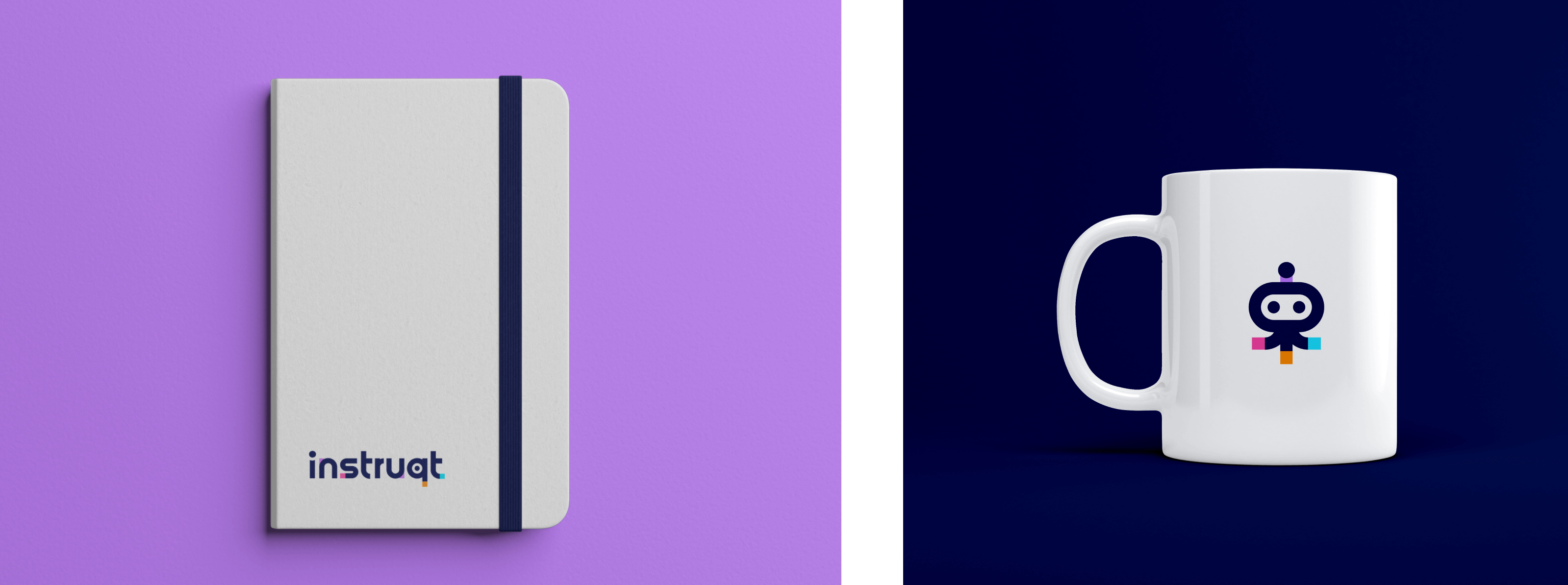 Visual of a sketchbook with the instruqt logo on the left, and a cup with the mascot Iggy on the right.