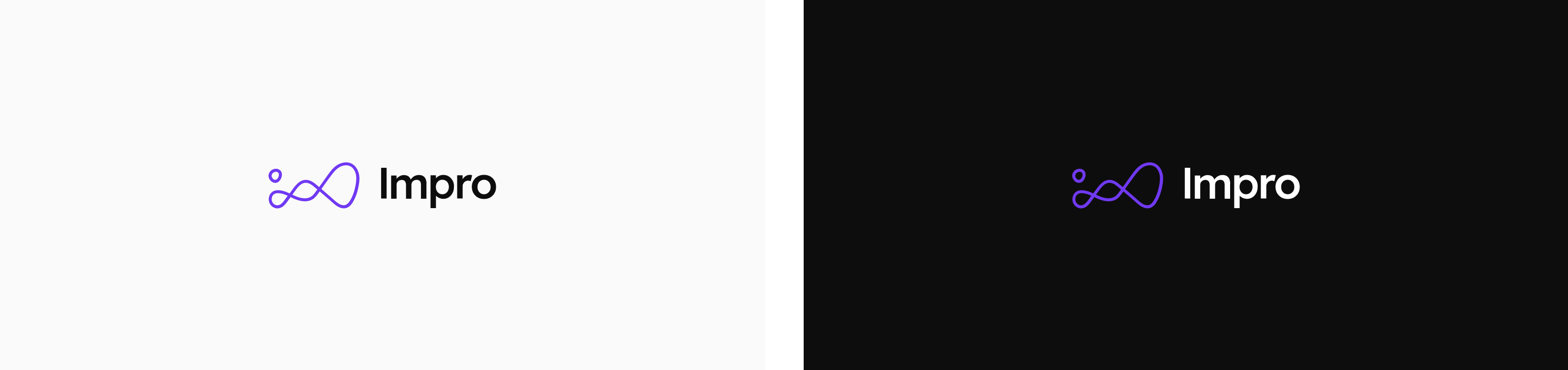 Two visuals, one of them the black Impro logo on a white background, on the other one the white Impro logo on a black background.