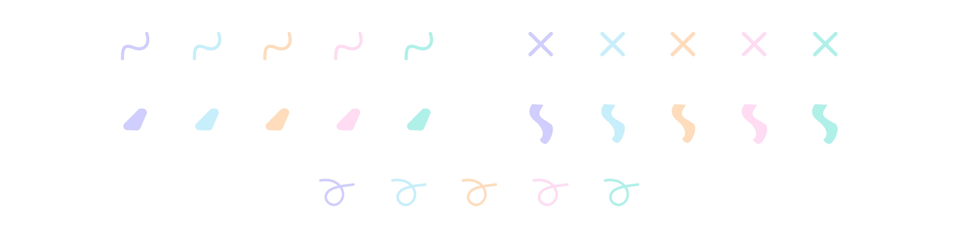 Brand shapes in pastel colors for Screenloop: a curved line and an X.