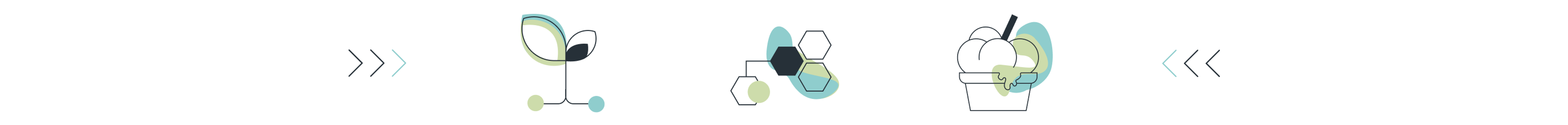 Icons in the brand style of Vivici, representing leaves, chemical structures, and ice cream.