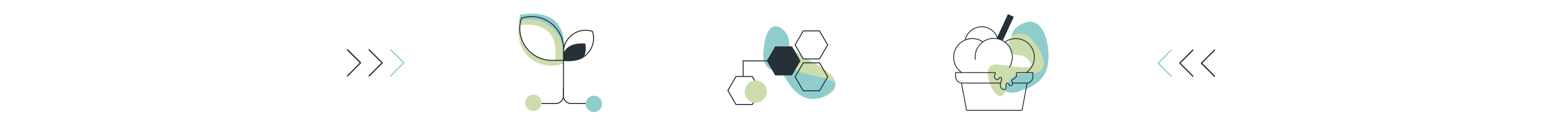 Icons in the brand style of Vivici, representing leaves, chemical structures, and ice cream.