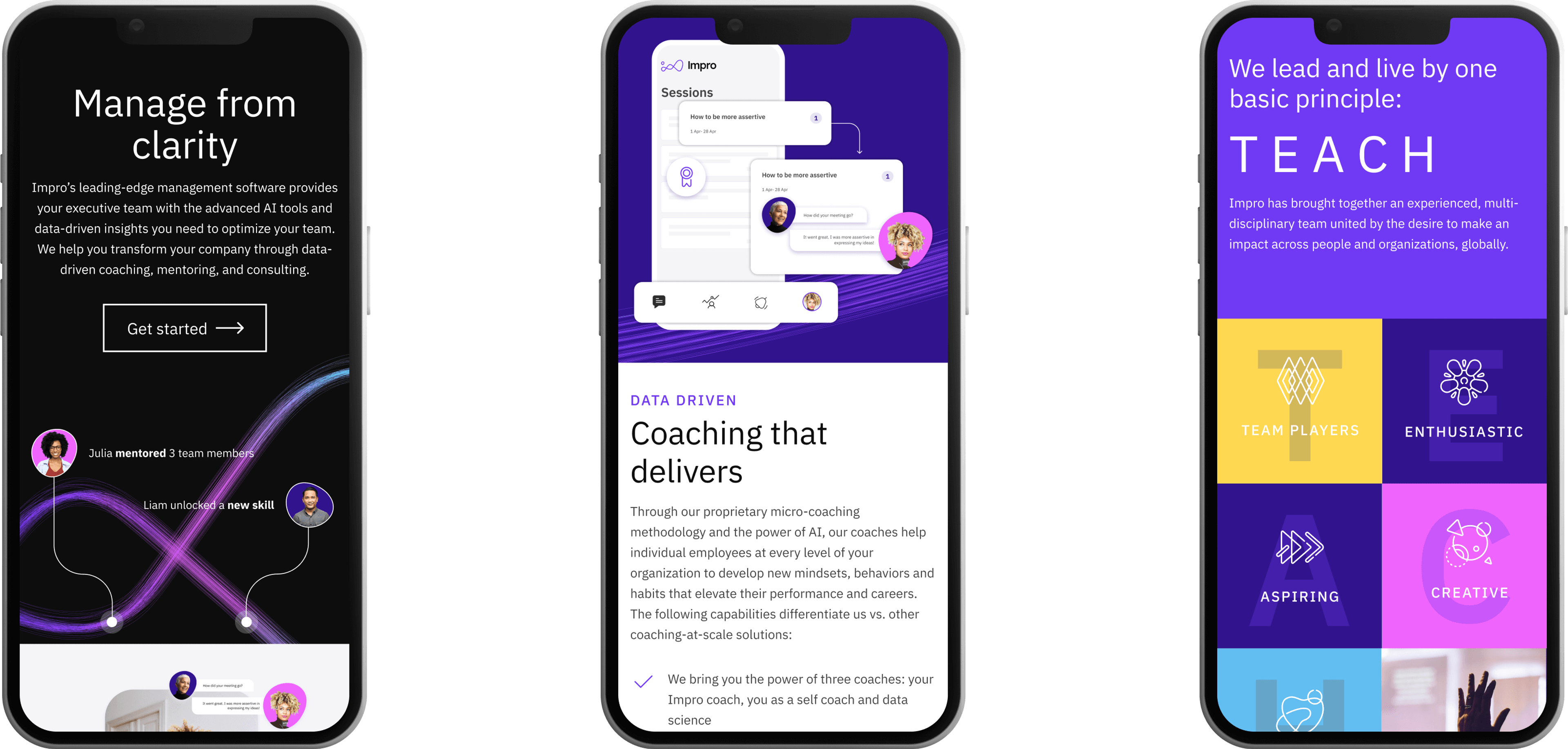 Visual showing the mobile version of the website of Impro.