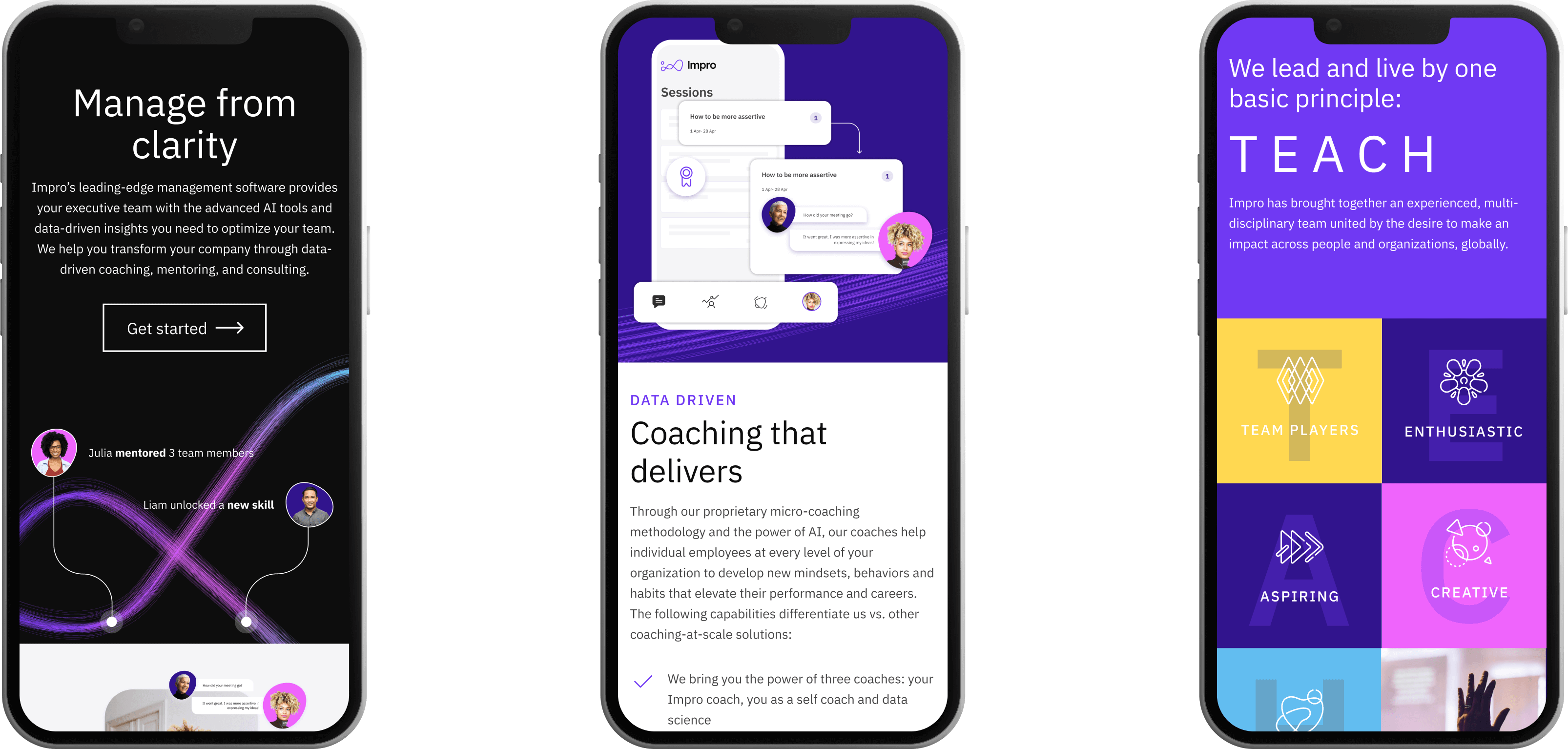 Visual showing the mobile version of the website of Impro.