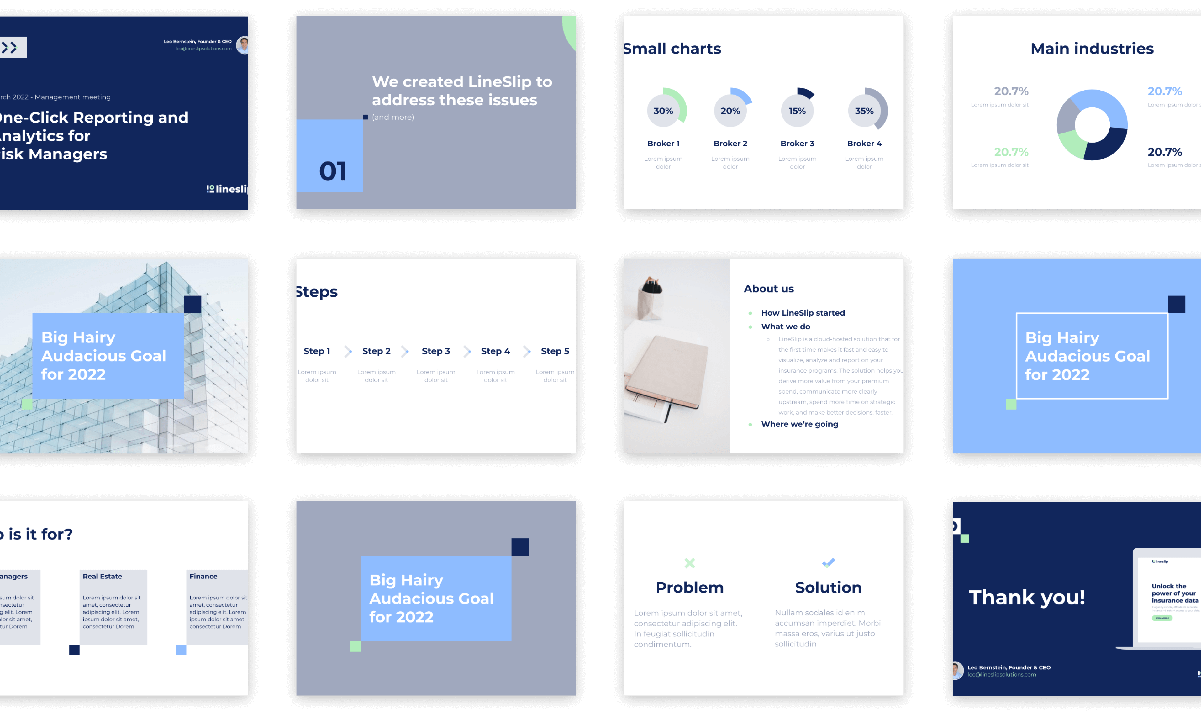Slides of a company presentation for Lineslip.