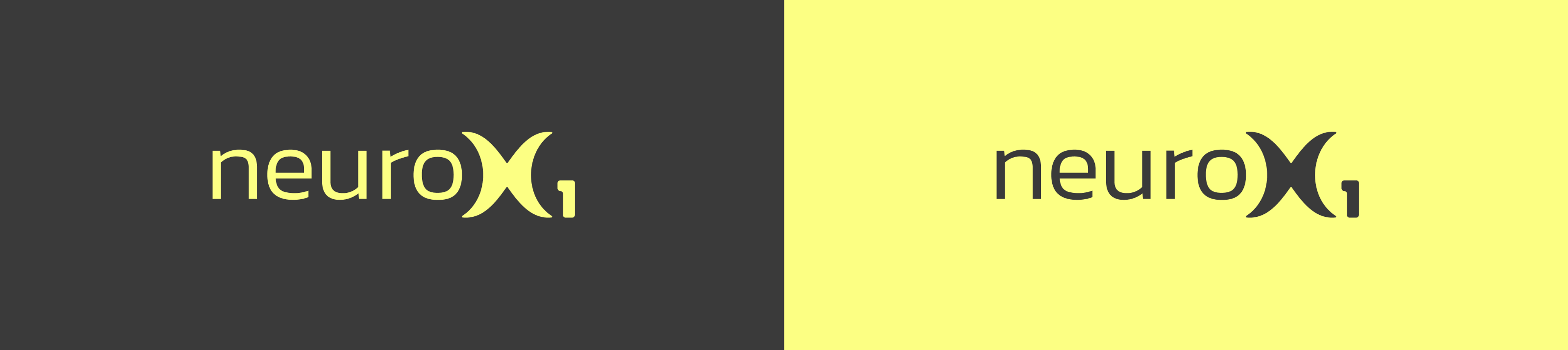 Visual of the logotype of neurox on a grey backround and one on a bright yellow background.