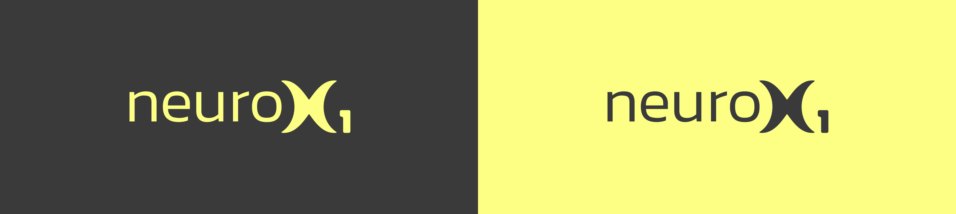 Visual of the logotype of neurox on a grey backround and one on a bright yellow background.