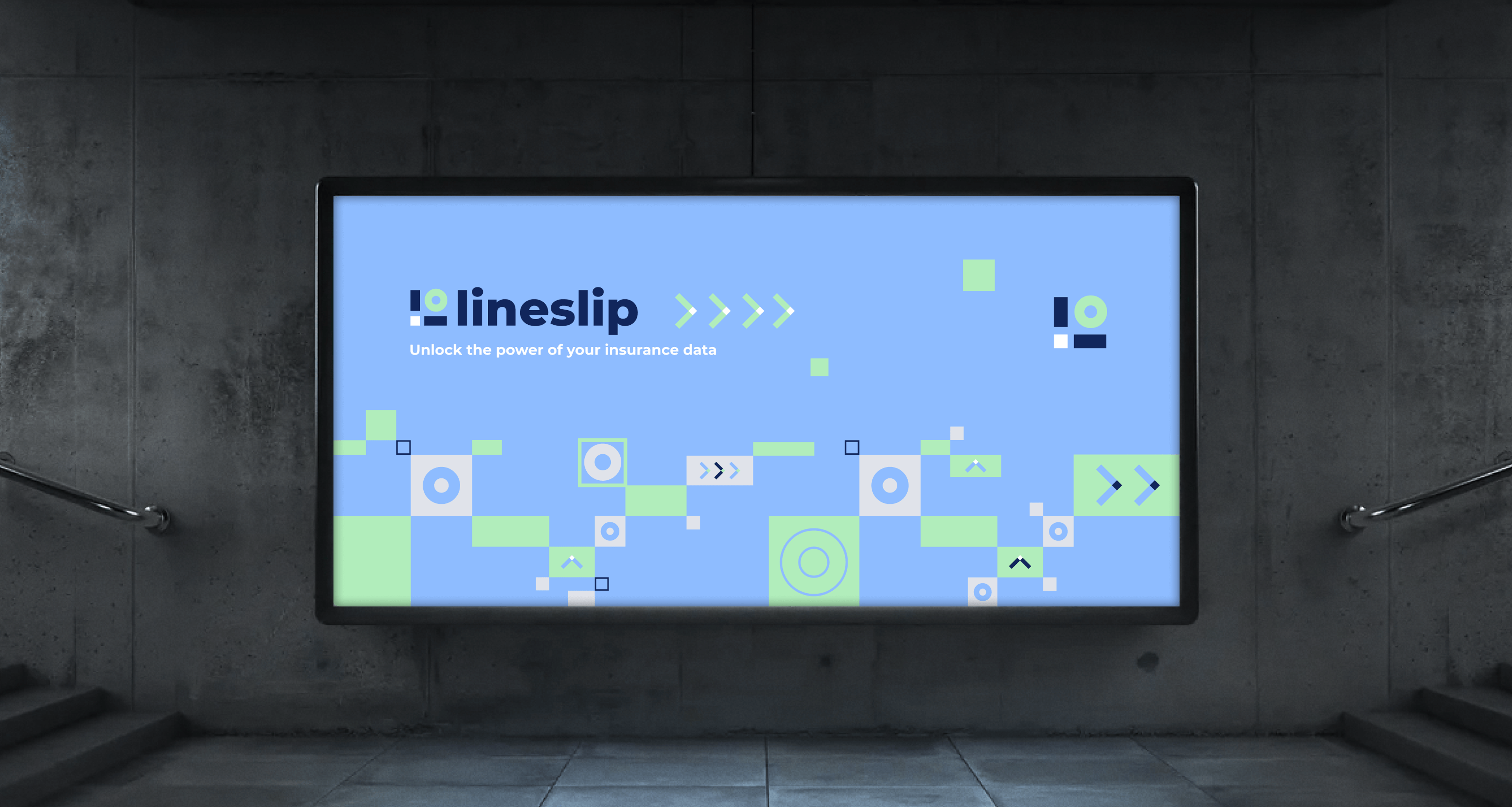 OOHH material for Lineslip: billboard with the logo and abstract illustration in the brand style.