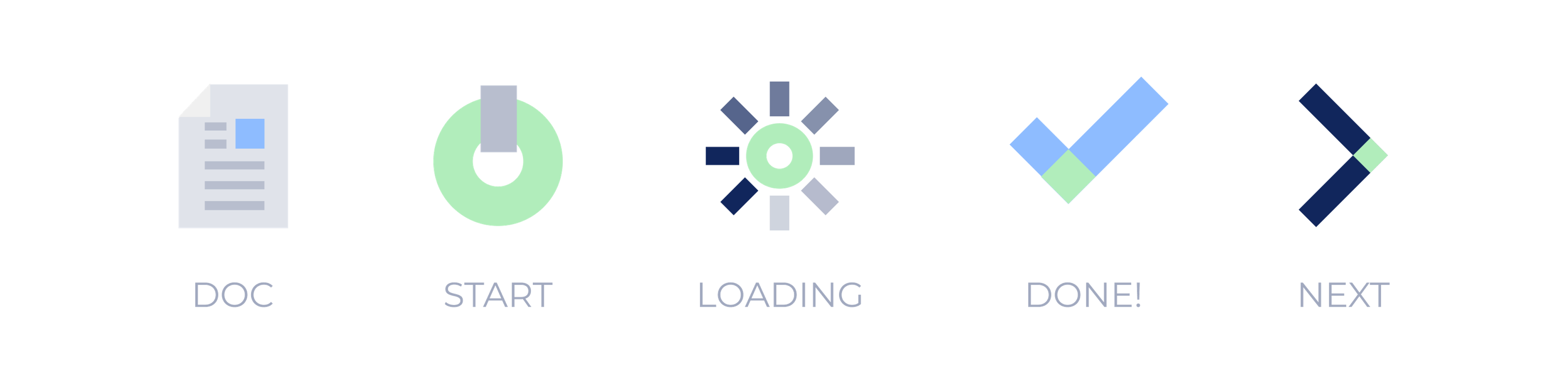 Illustrative icons for Lineslip representing documents, start, loading, done, next.