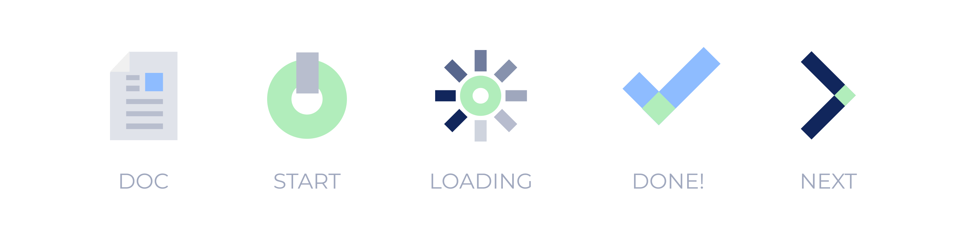 Illustrative icons for Lineslip representing documents, start, loading, done, next.