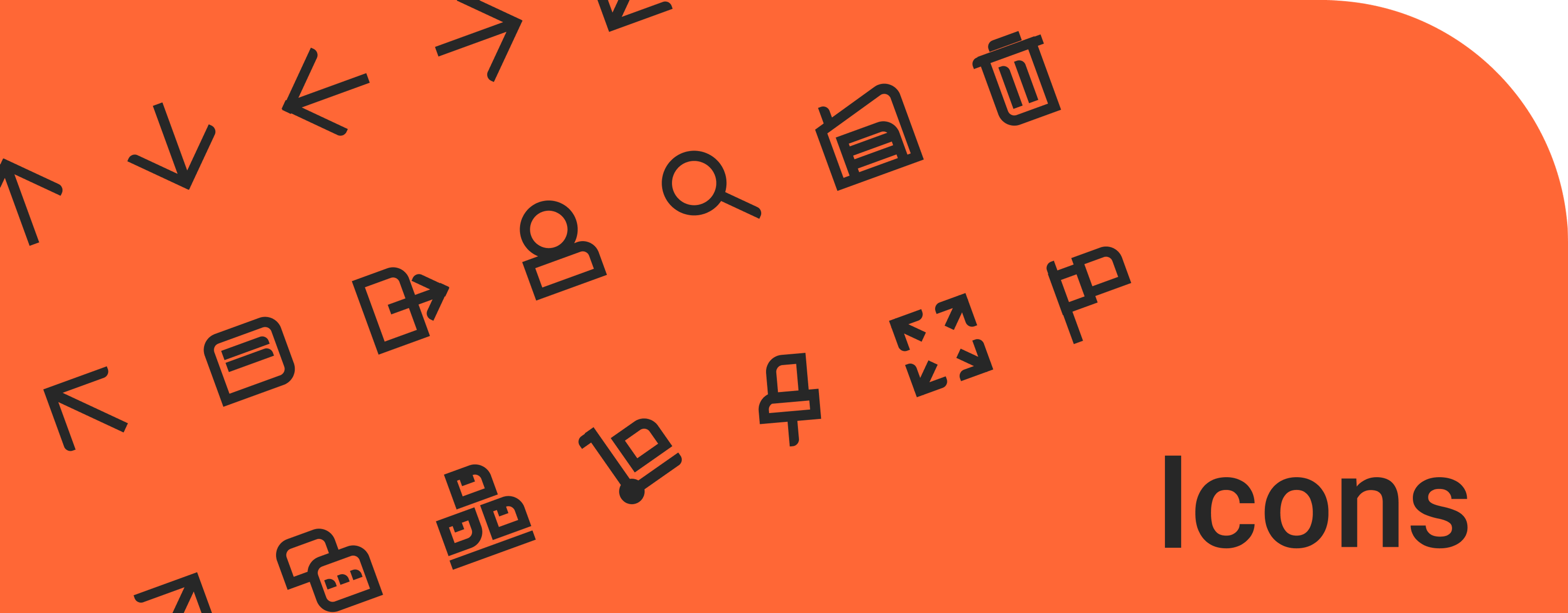 Visual with customized icons for Placeholder, orange background, black icons. For example: arrows, document signs, parcels, and pins.