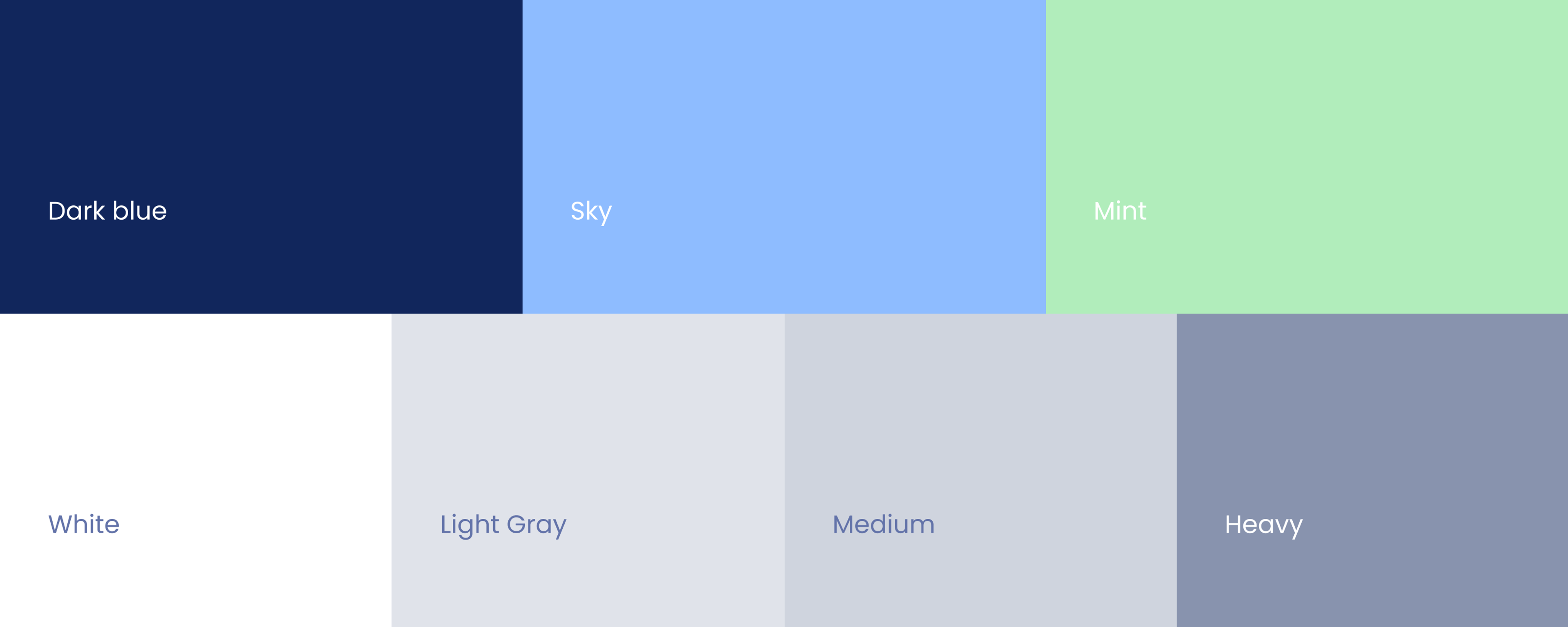 Color palette of Lineslip: Main colors dark blue, skyblue, and mint. Secondary colors: white, light gray, medium gray, and heavy gray.