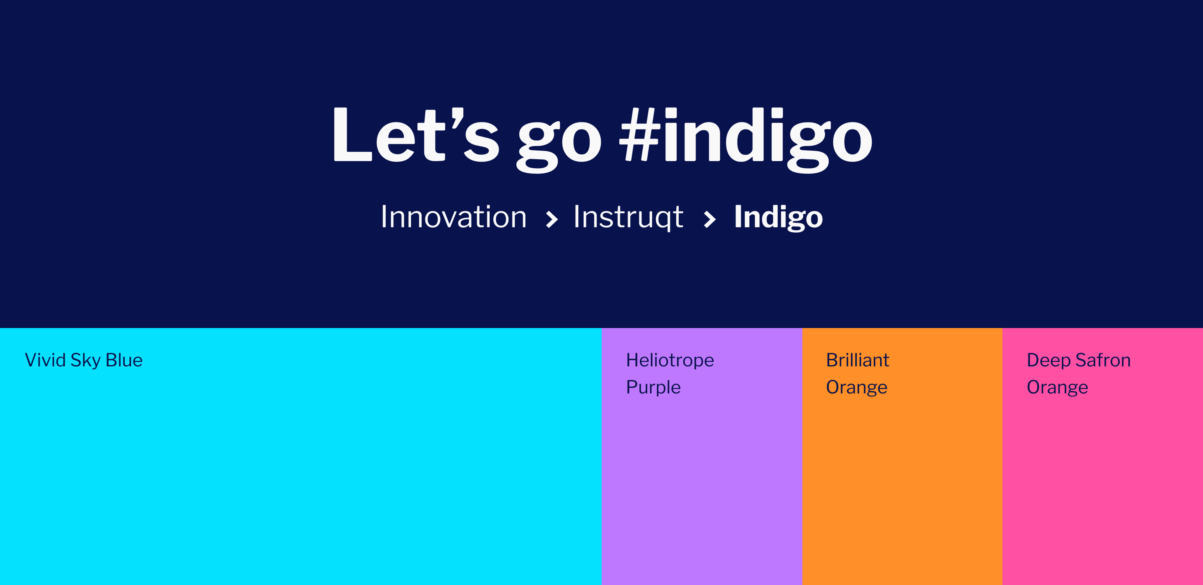 Visual with the color palette of Instruqt, with Indigo as the main color. Secondary color: vivid sky blue. Accent colors: heliotrope purple, brilliant orange, deep safron orange.