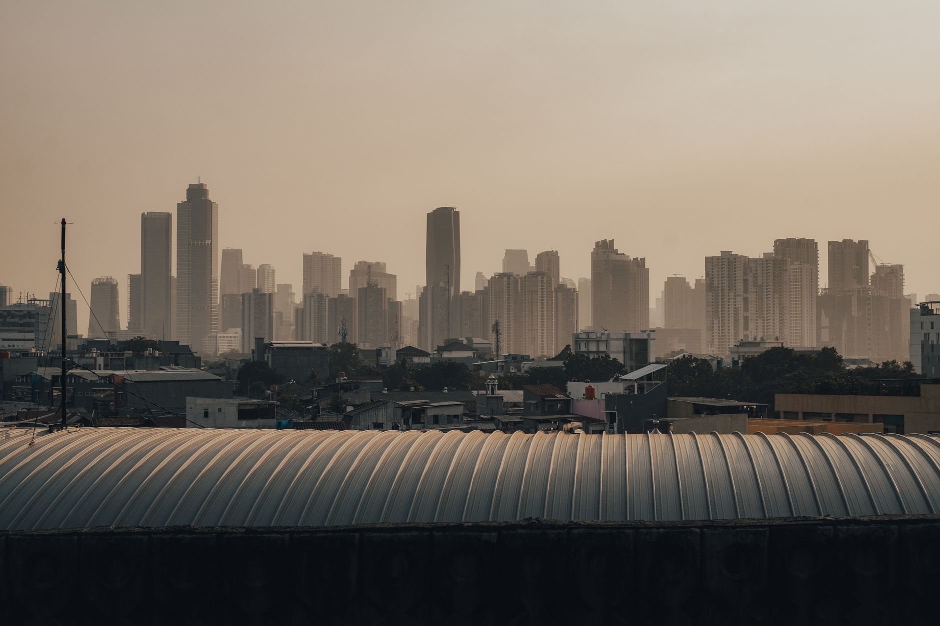 Elevated view of the Jakarta skyline with skyscrapers at dusk