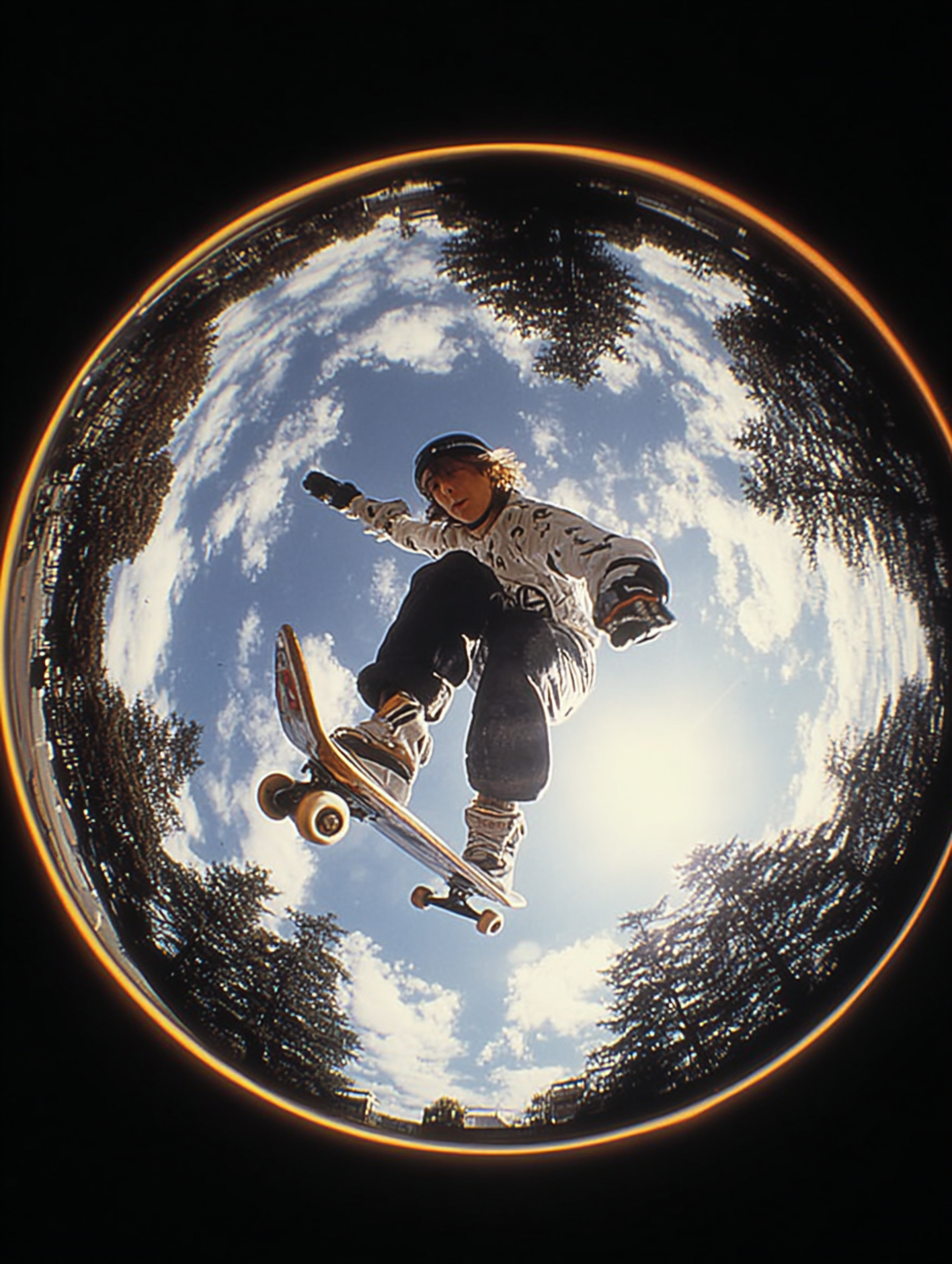Fisheye Lens Skateboarder Mid Trick Photo