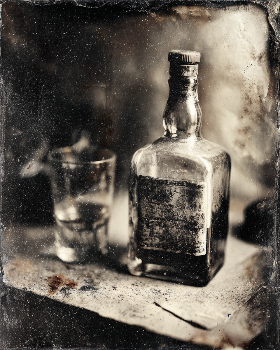 Haunting Tintype Bottle of Whiskey Photo