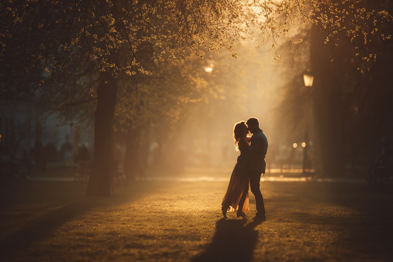 Golden Hour City Park Dancing Couple Photo