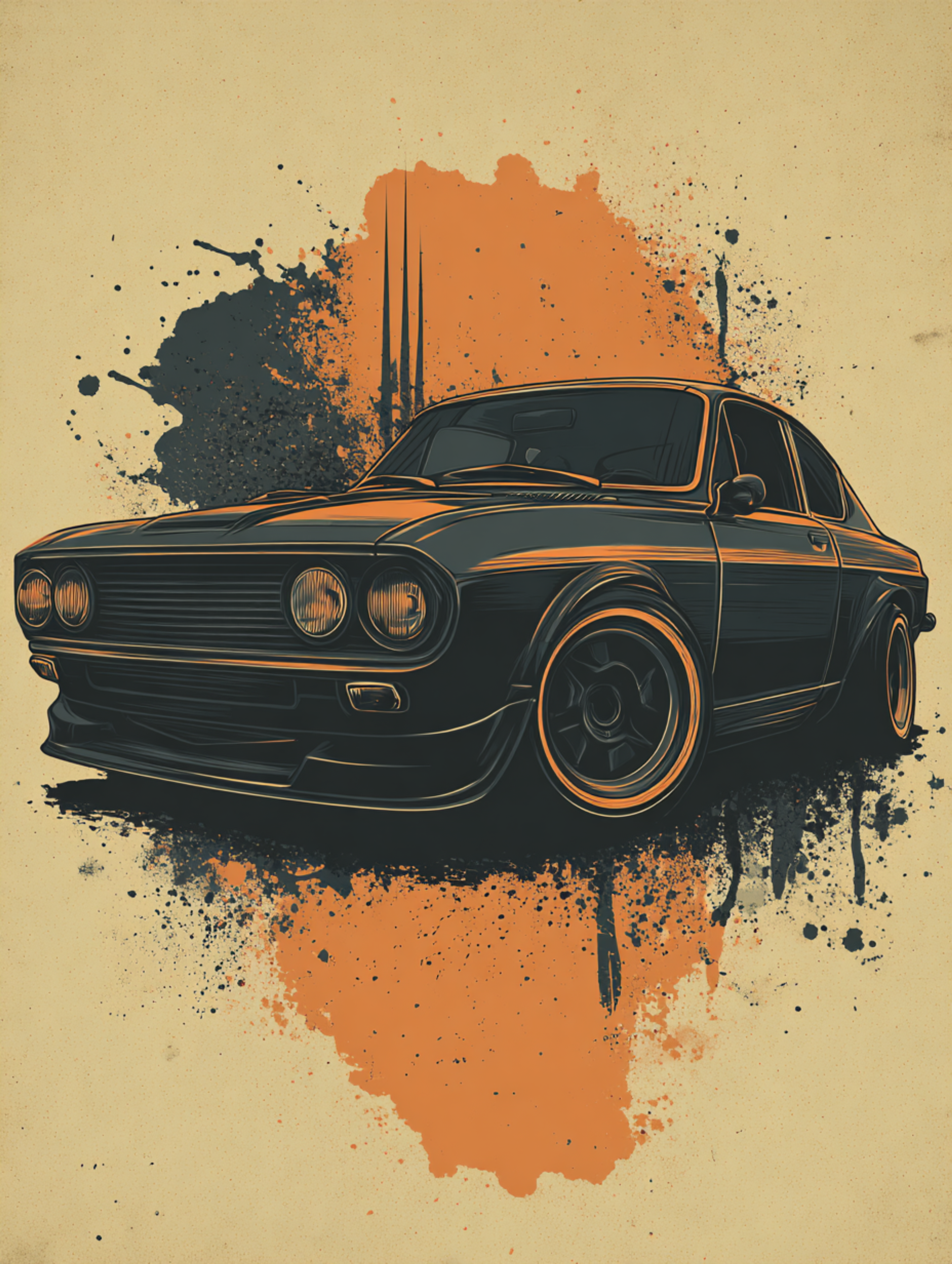 Vintage Screen Print Car Illustration