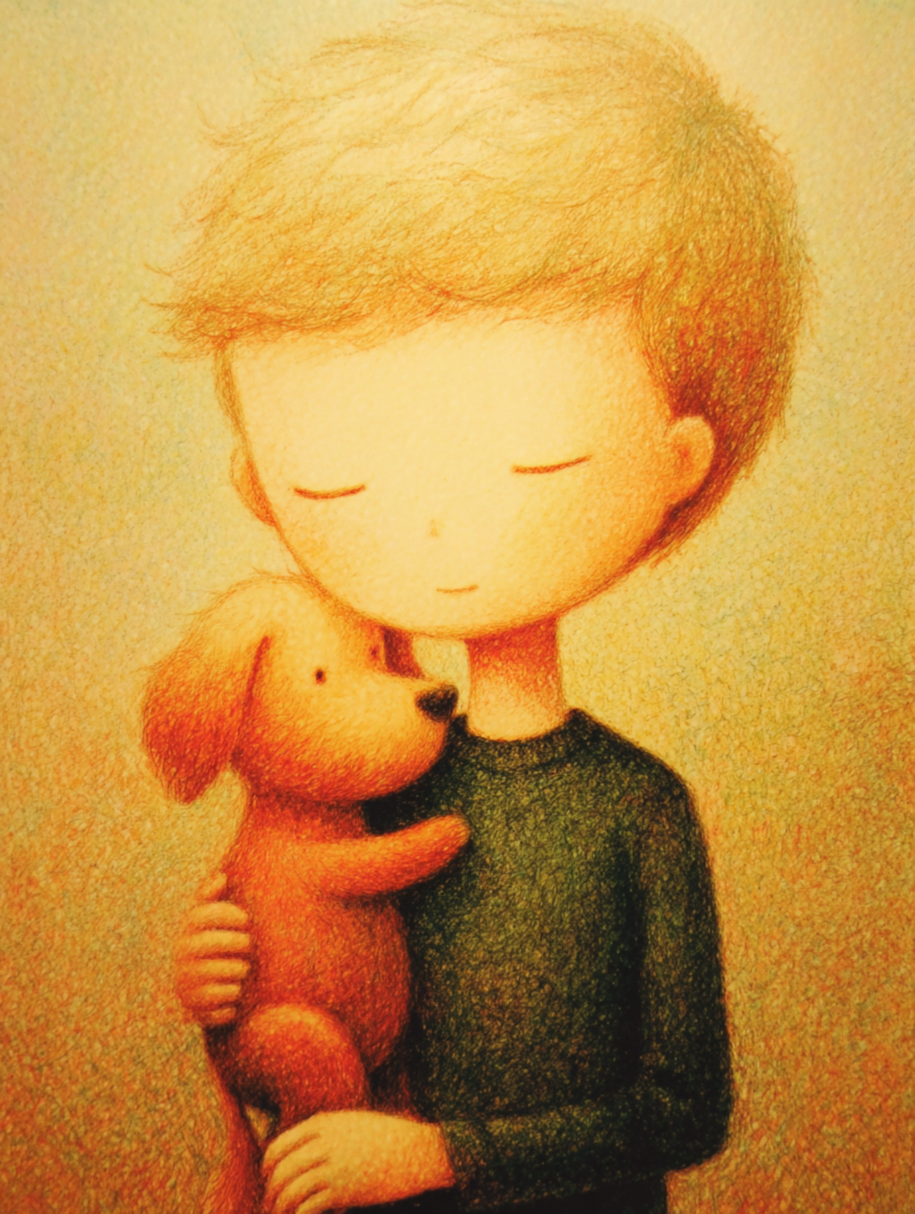 Dreamy Painterly Little Boy with Puppy Painting