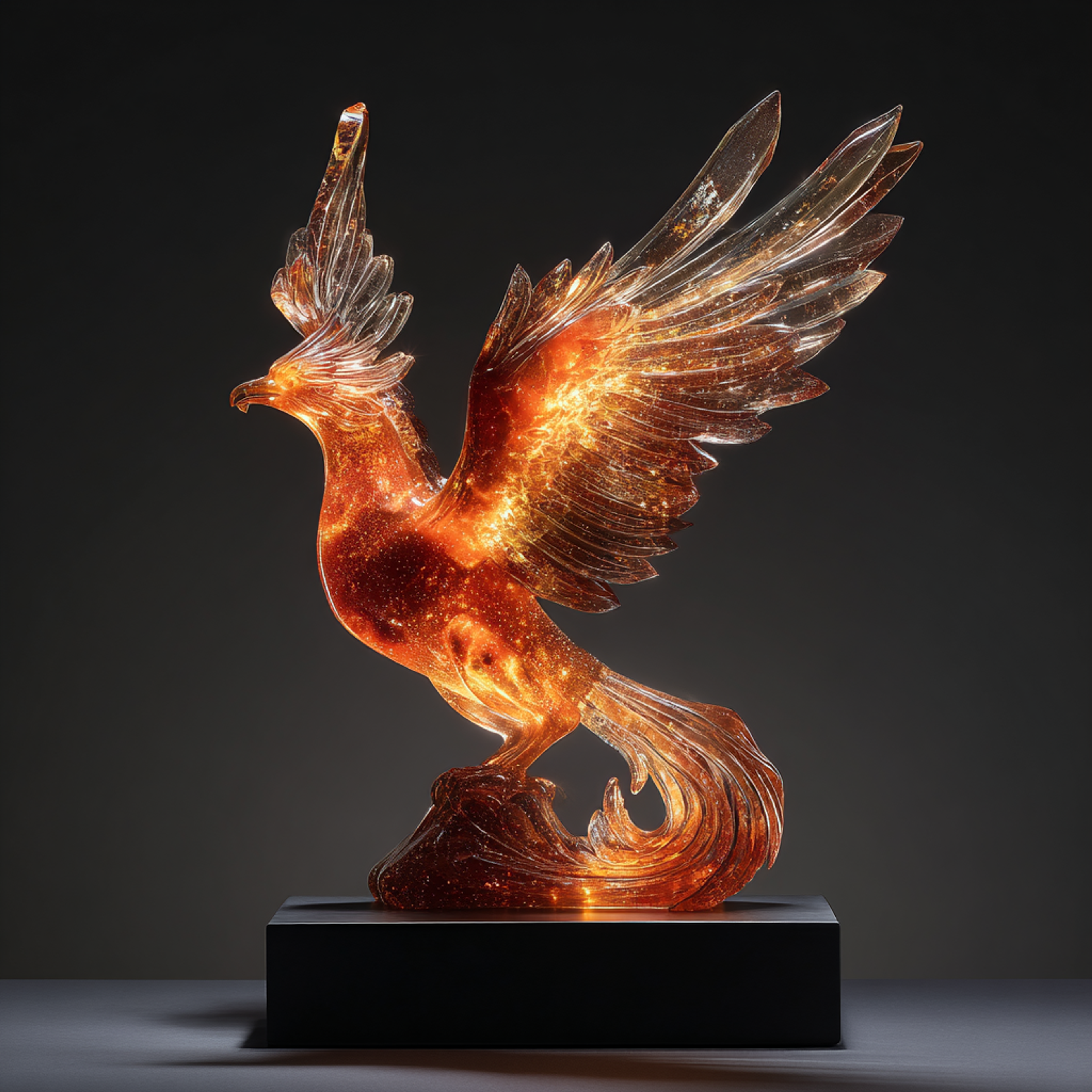 Hyperrealistic Carved Phoenix Rising Sculpture