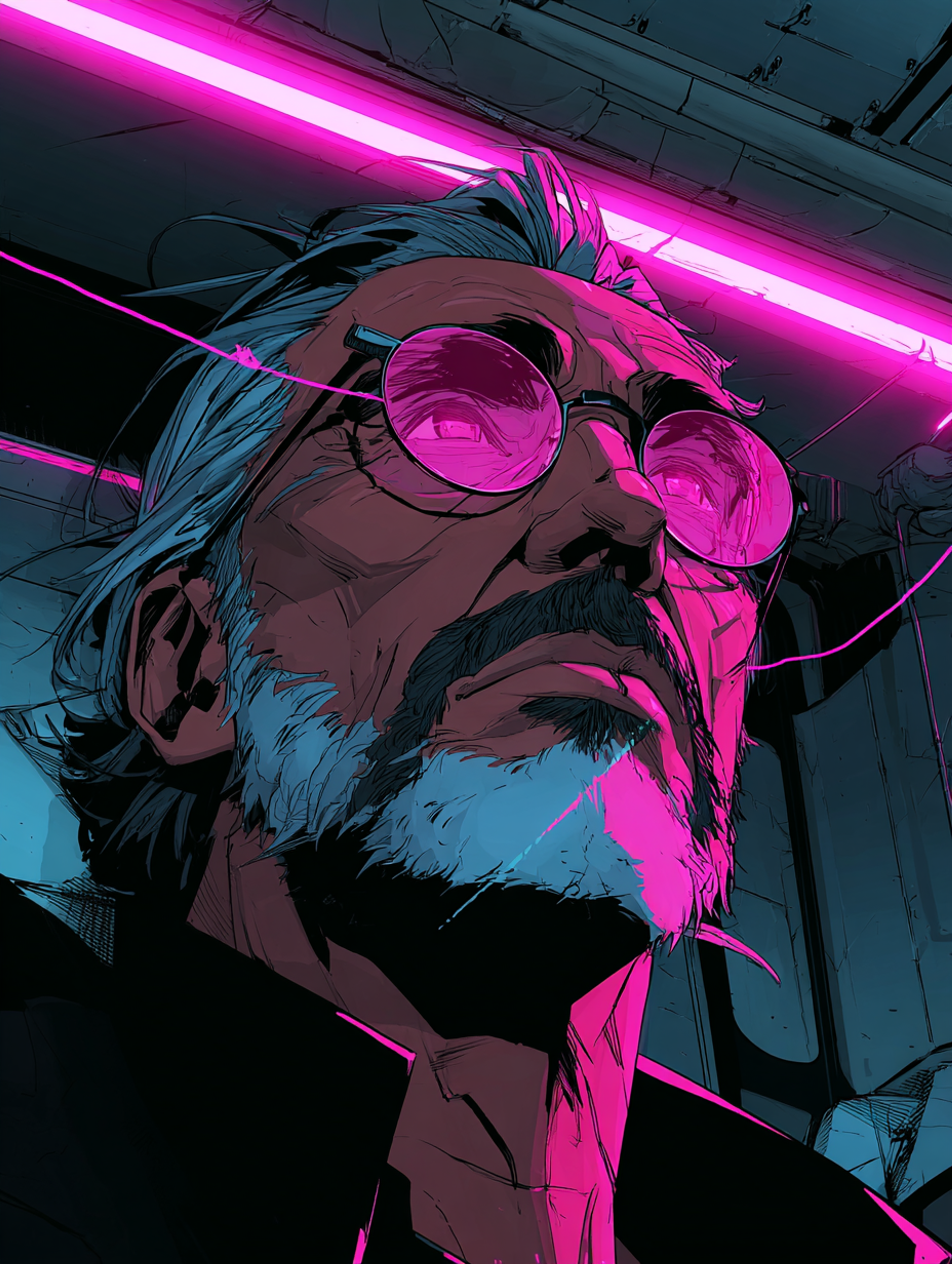 Vibrant Synthwave Thoughtful Man Scene