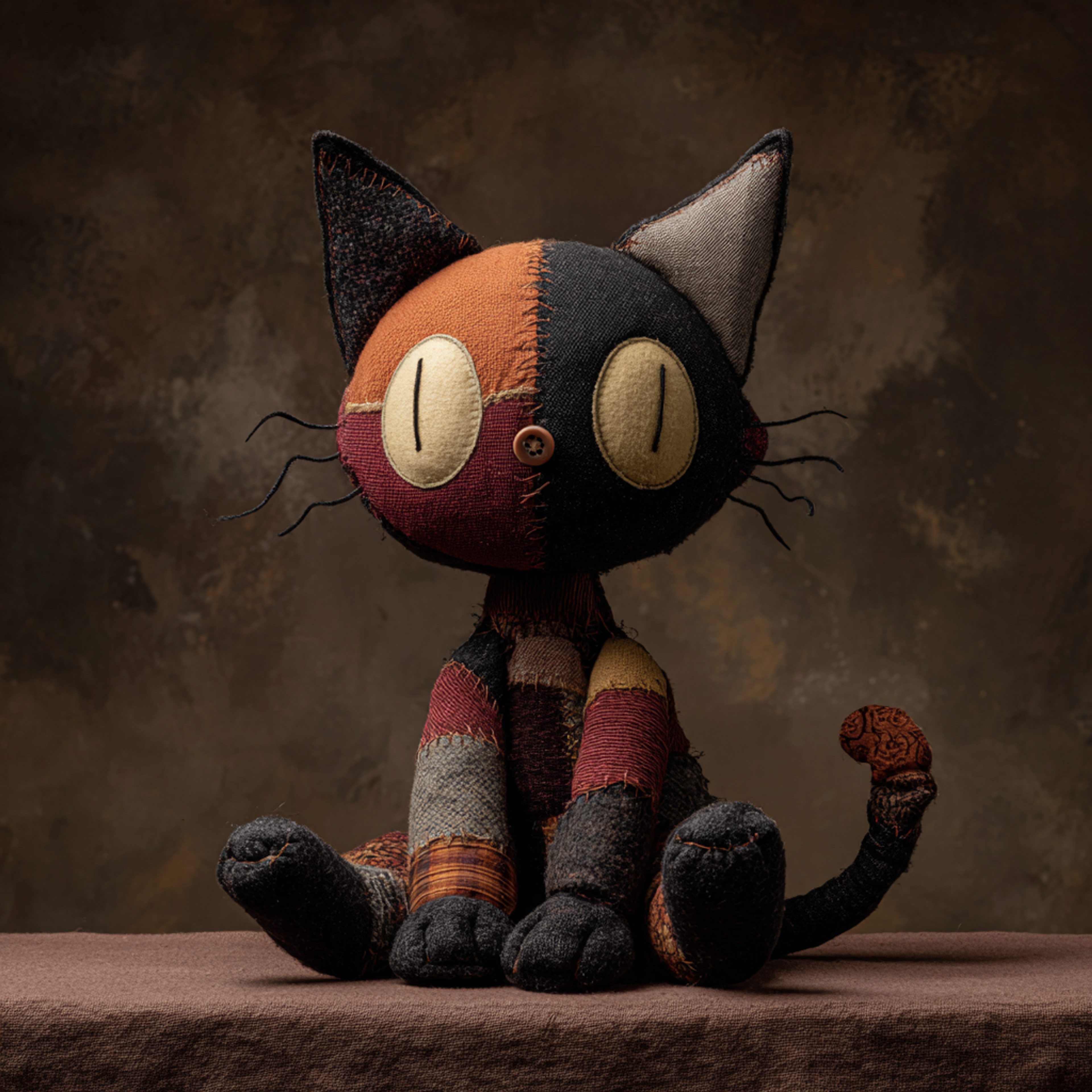 Uncanny Patchwork Plush Cat Photo