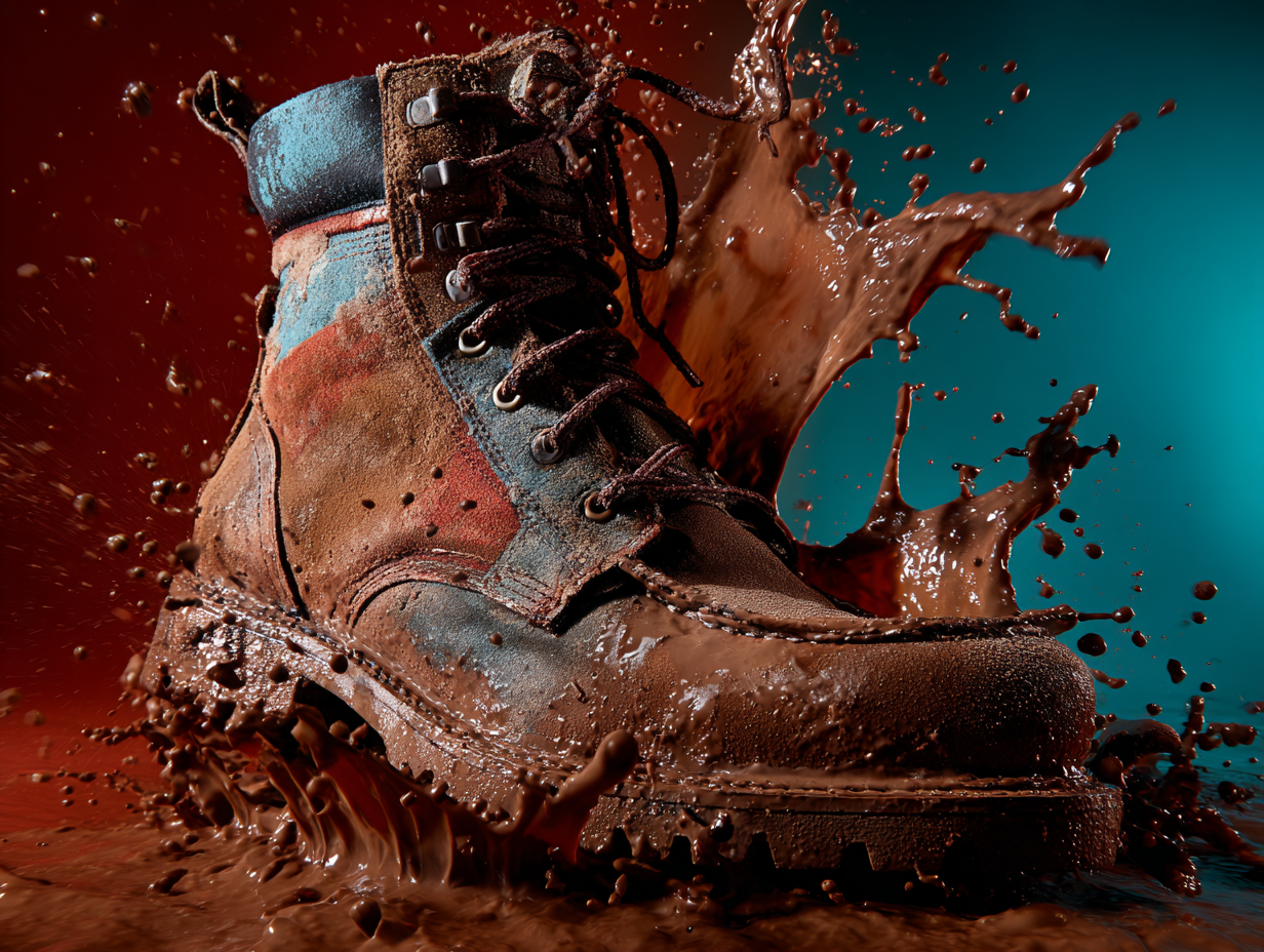 Dynamic Rugged Leather Boot Commercial Product Photo