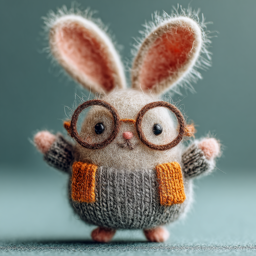 Tiny Felted Bunny with Pair of Oversized Glasses