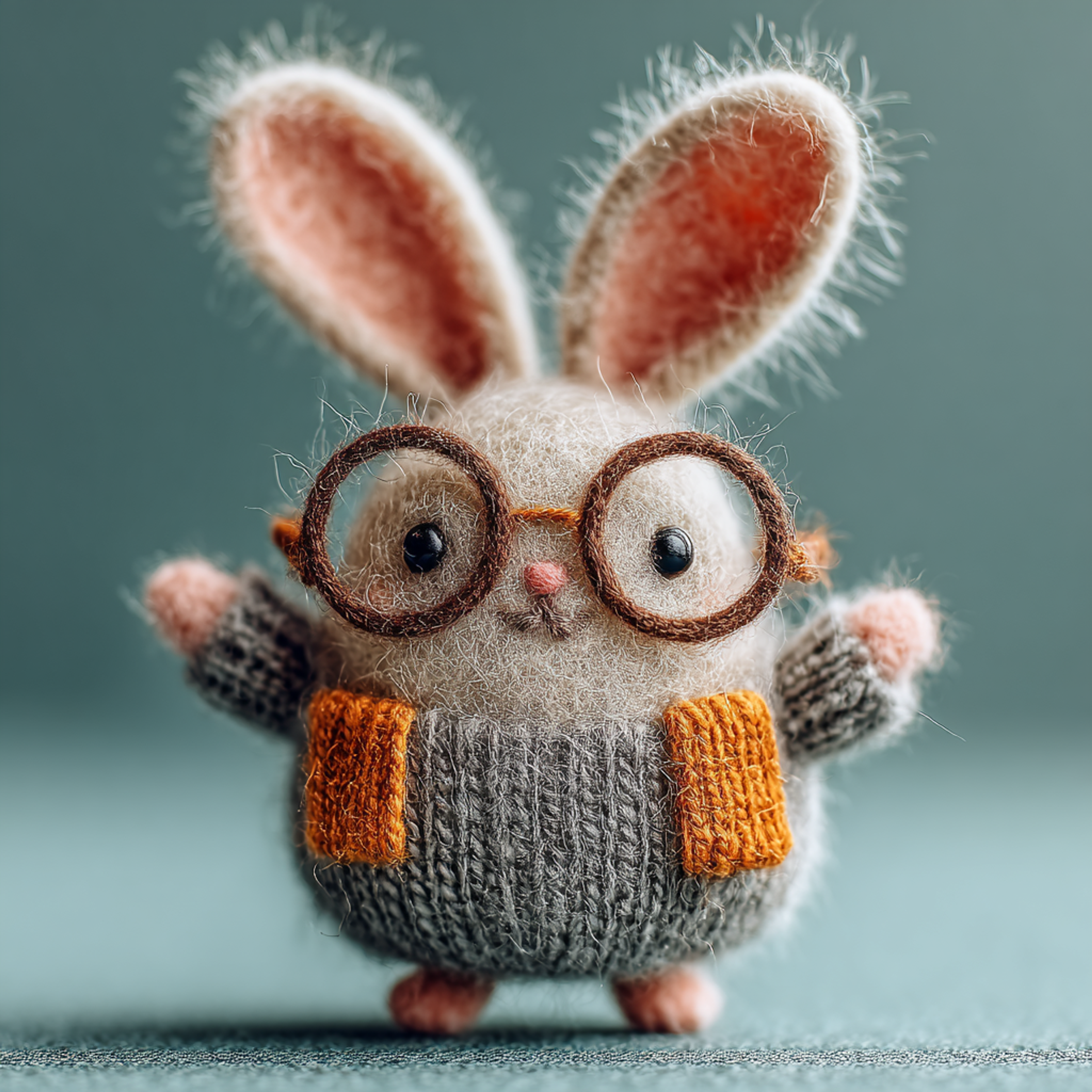 Tiny Felted Bunny with Pair of Oversized Glasses