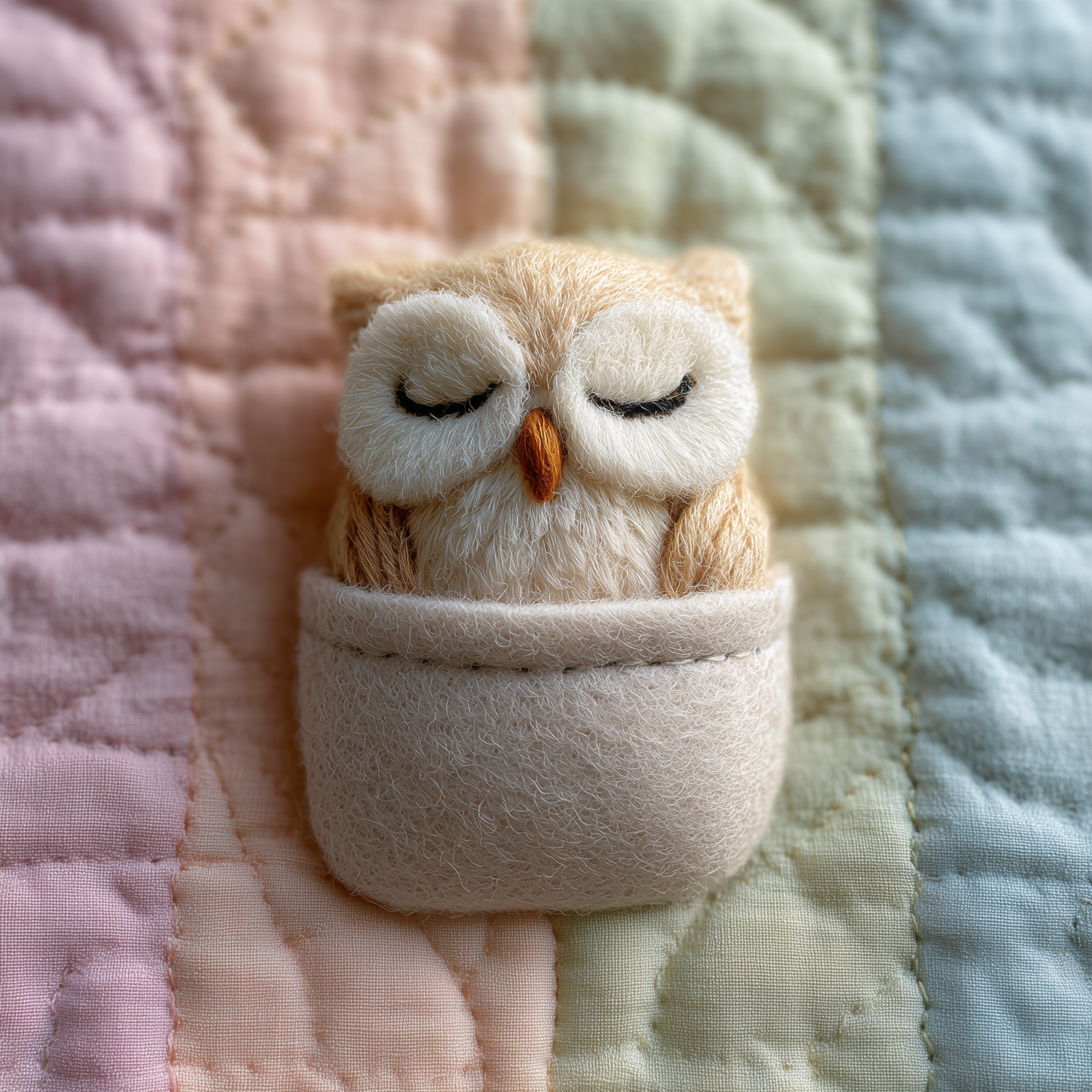 Tiny Sleeping Plush Owl Felt Pocket
