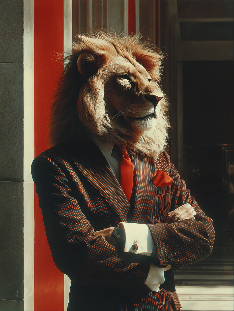 Vintage Cinematic Lion in a Suit Photo