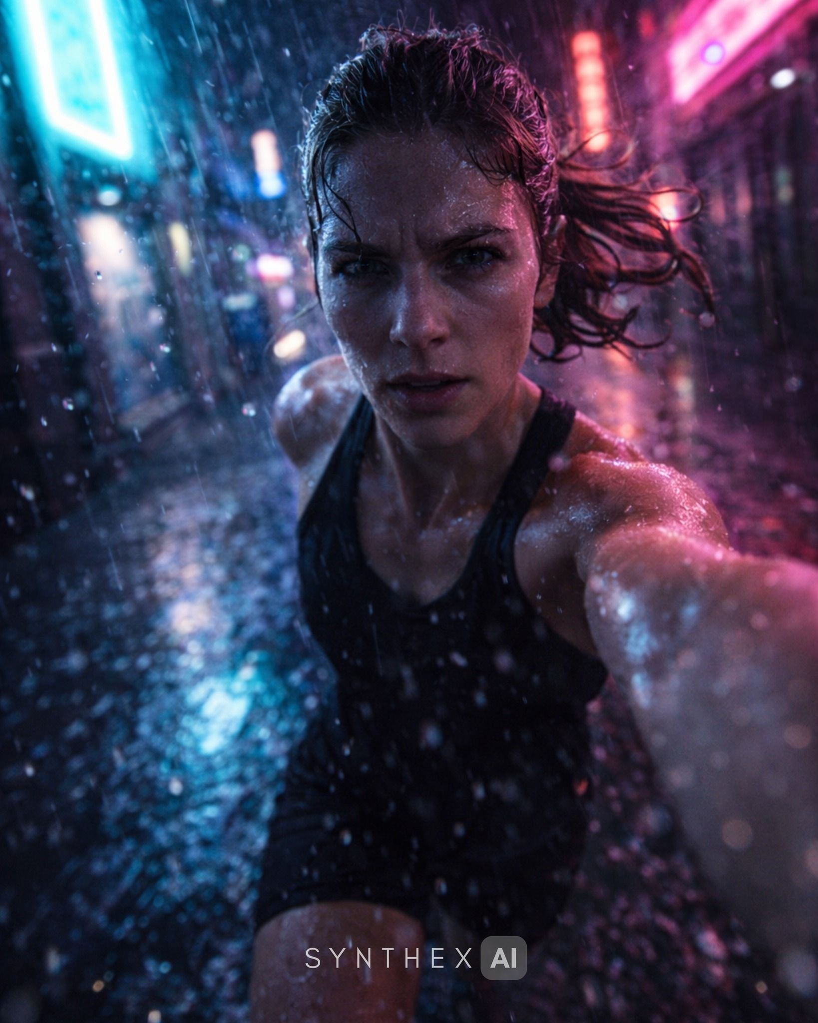 Generate Neon Rain Runner Selfies