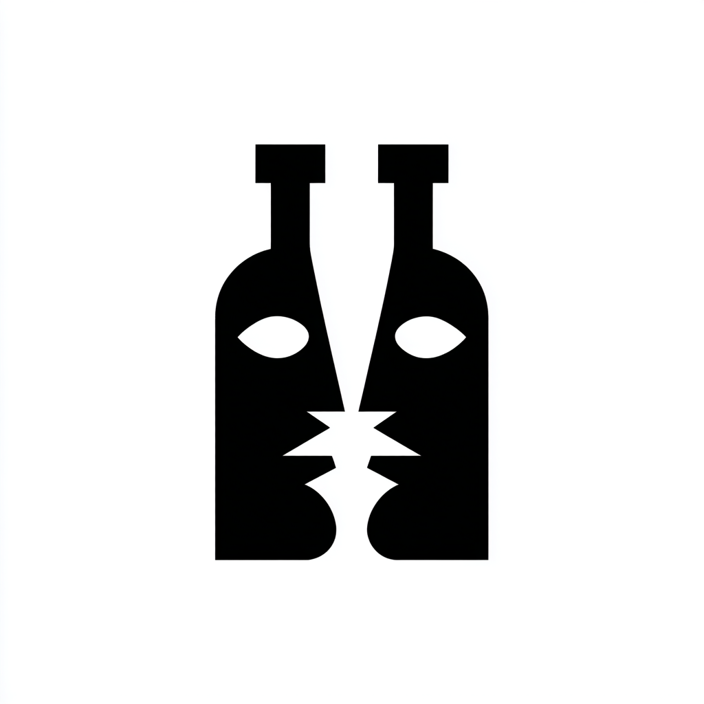 Negative Space Wine Bottle and Pair of Kissing Faces Logo