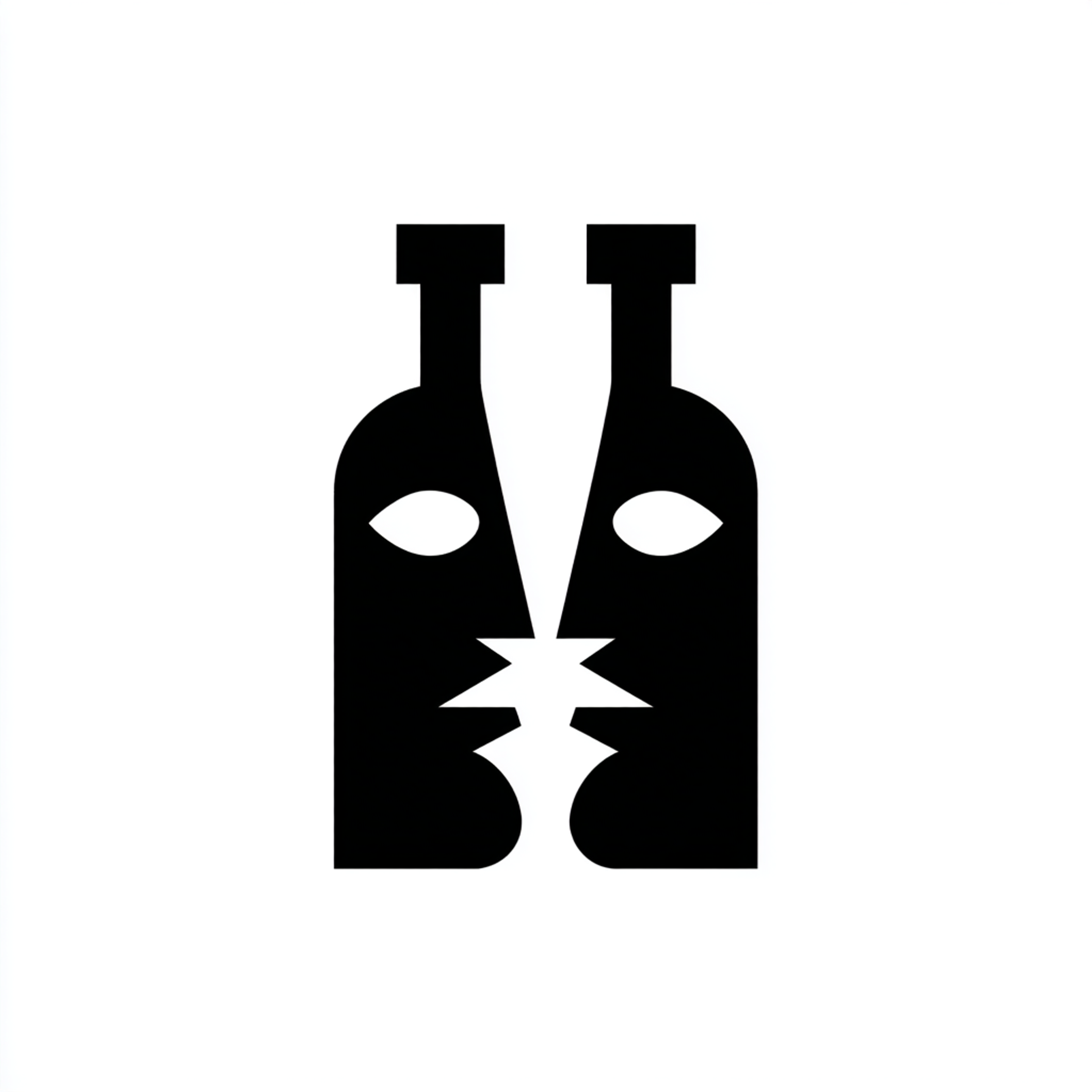 Negative Space Wine Bottle and Pair of Kissing Faces Logo